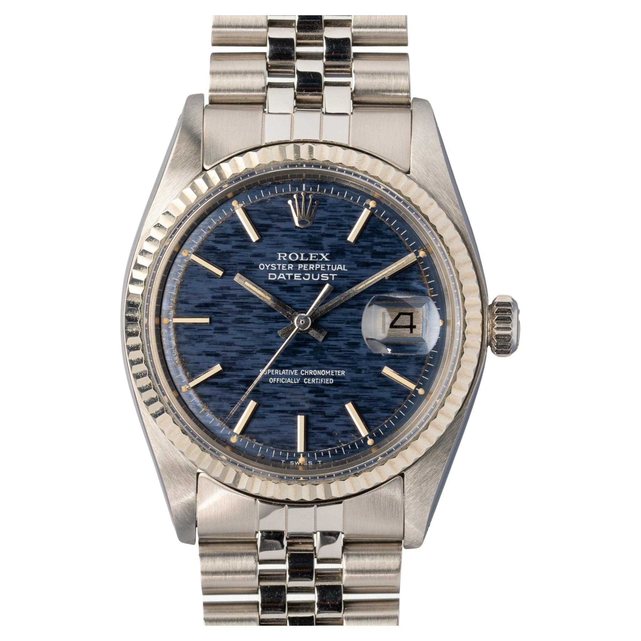 Rolex Datejust 1601 Mosaico Blu JDM 5.1m Seriale 1977 Scatola e Documenti in vendita