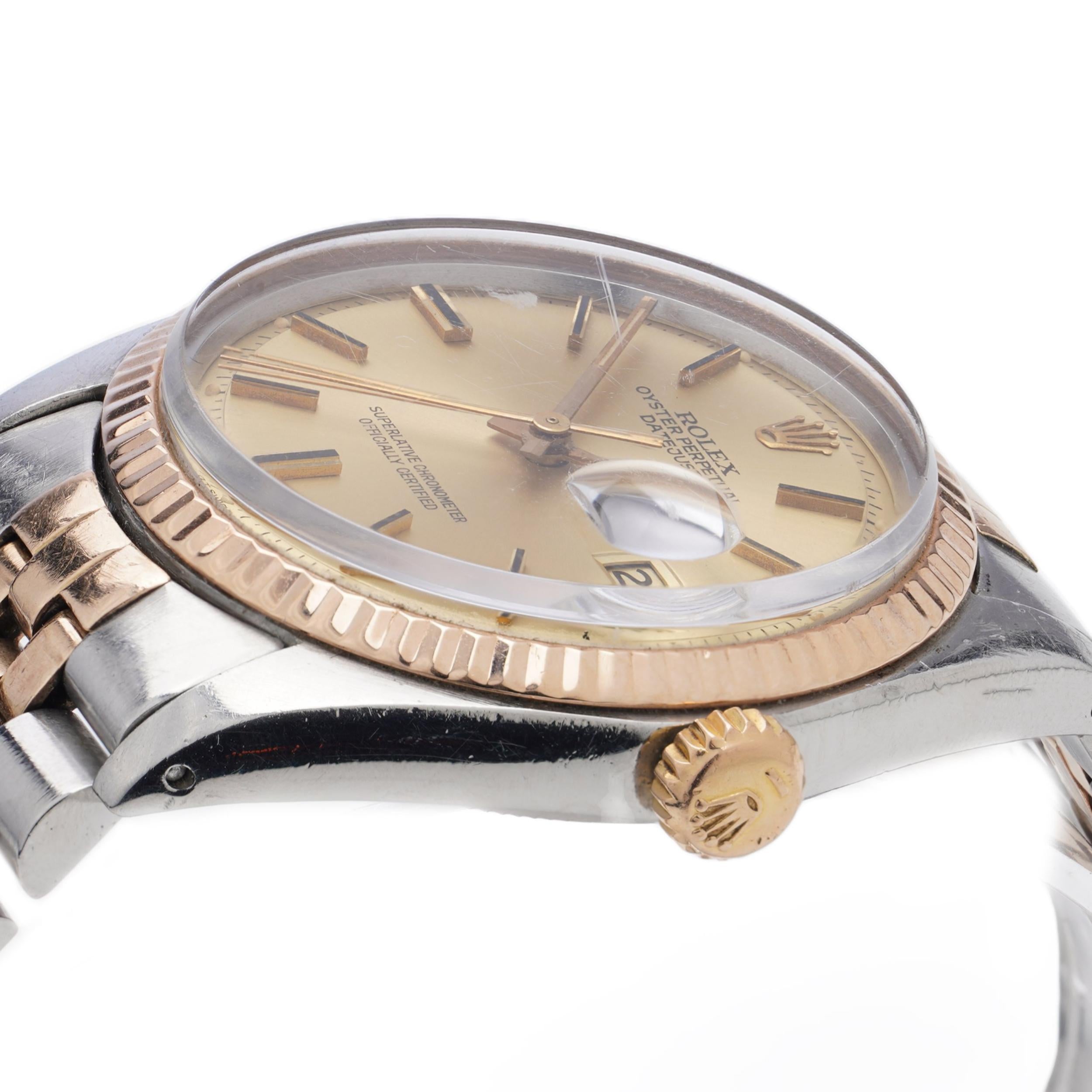 Rolex DateJust 1601  Rose Gold watch with papers 1974 For Sale 7