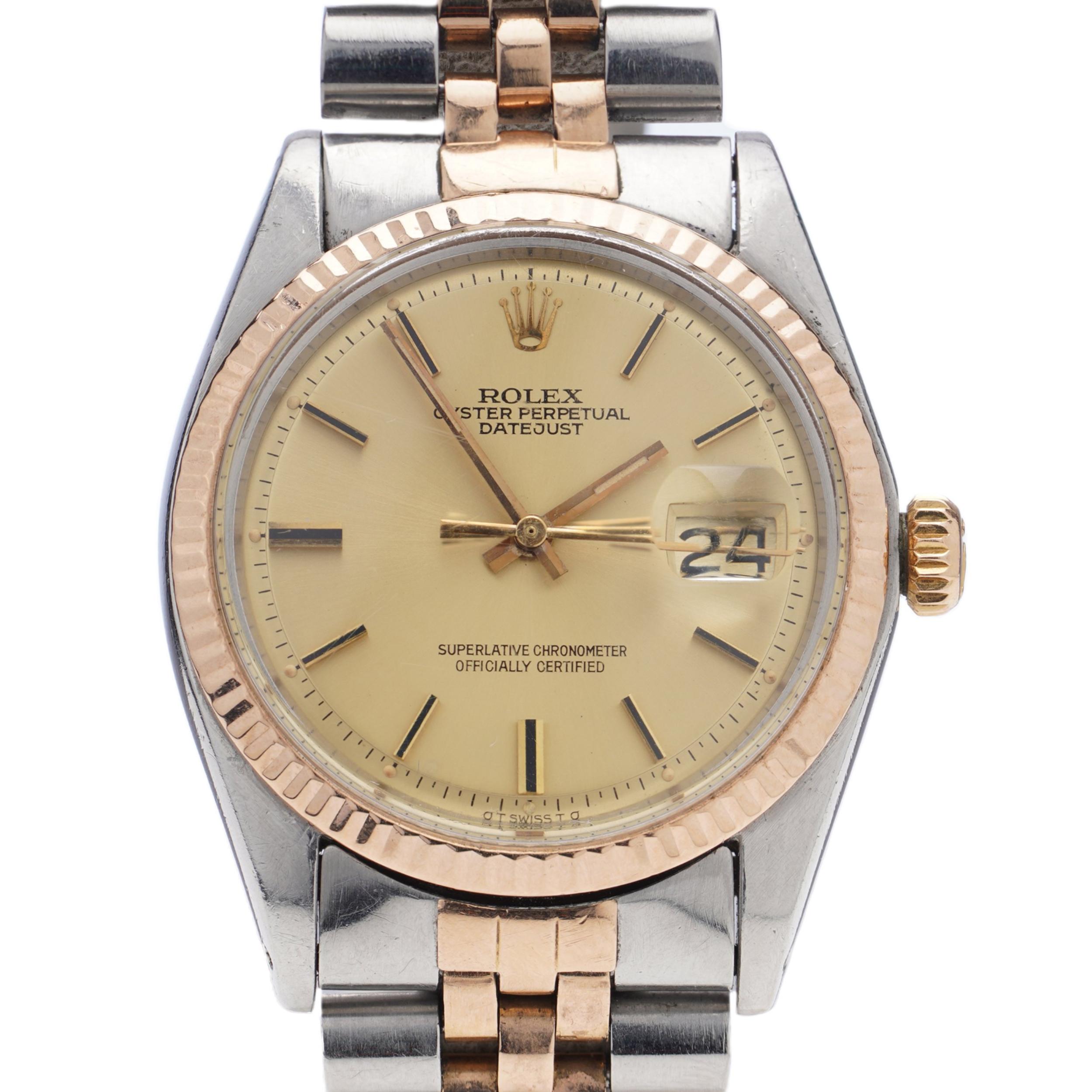 Rolex DateJust 1601  Rose Gold watch with papers 1974 For Sale 2