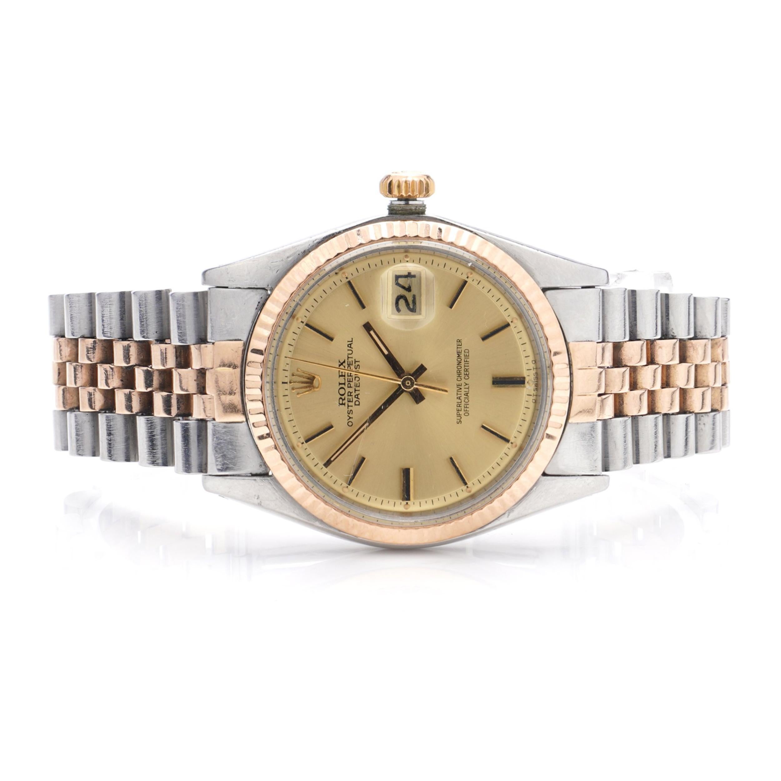 Rolex DateJust 1601  Rose Gold watch with papers 1974 For Sale 4