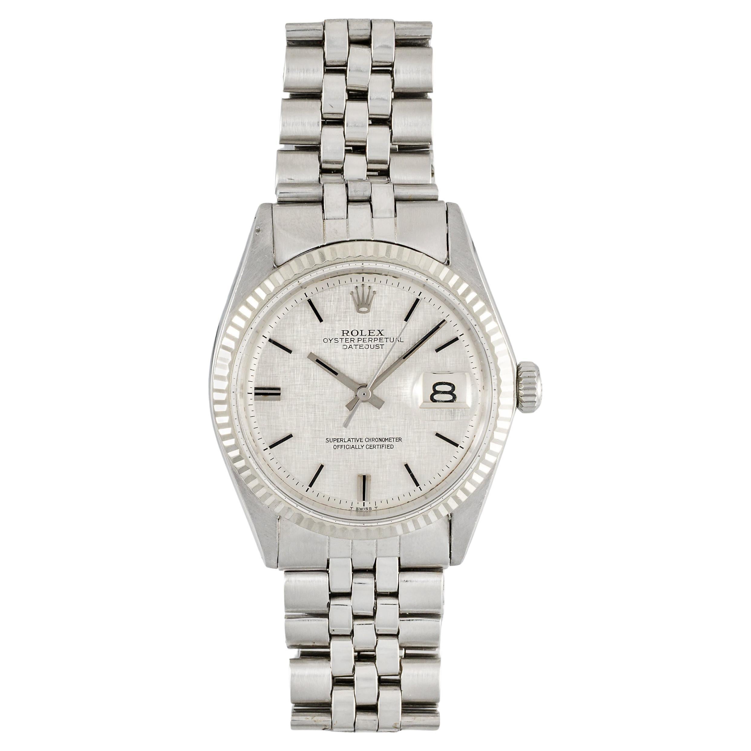 Reloj Rolex Datejust 1601 Esfera de lino plateada, años 70