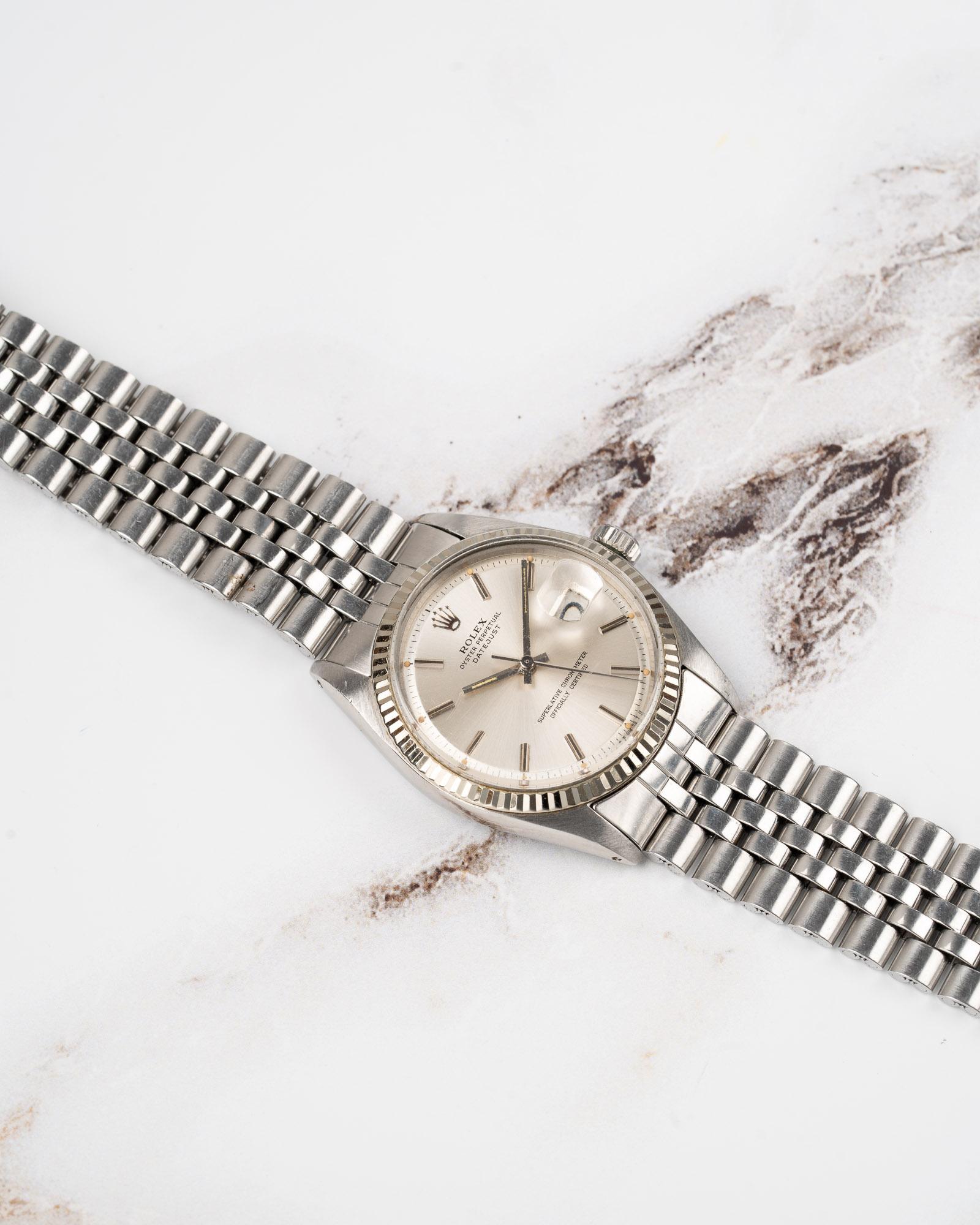 Rolex Datejust 1601 Silver Piepan Dial 18k WG Fluted Bezel 1973 in vendita 4