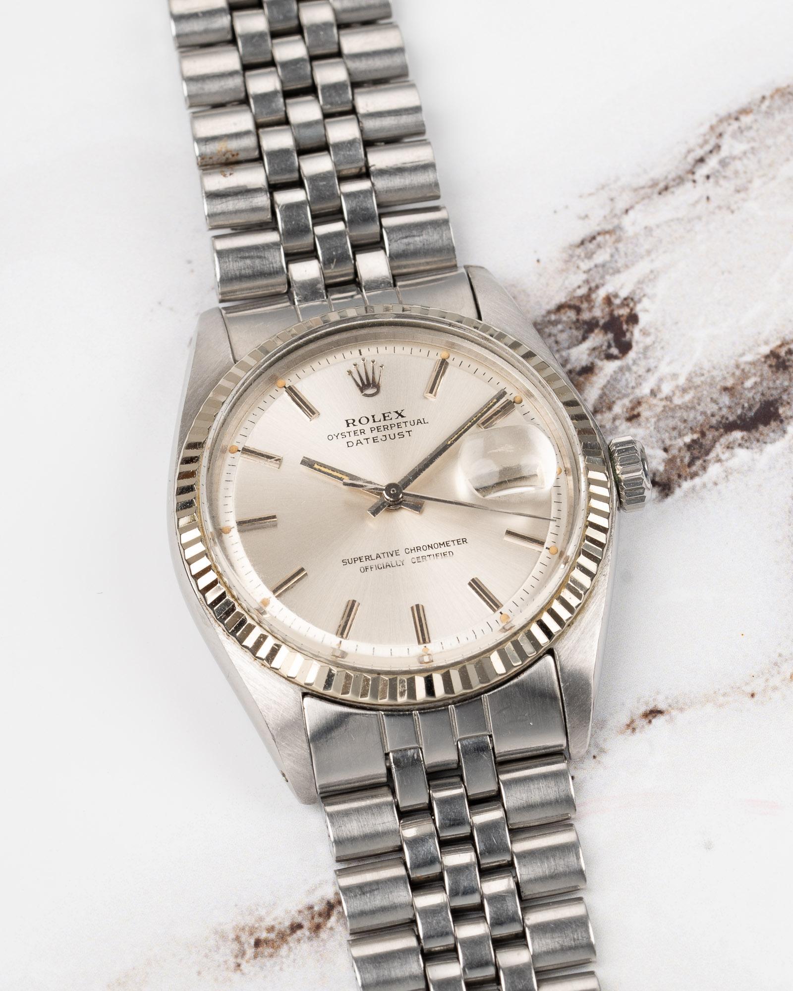 Rolex Datejust 1601 Silver Piepan Dial 18k WG Fluted Bezel 1973 in vendita 5