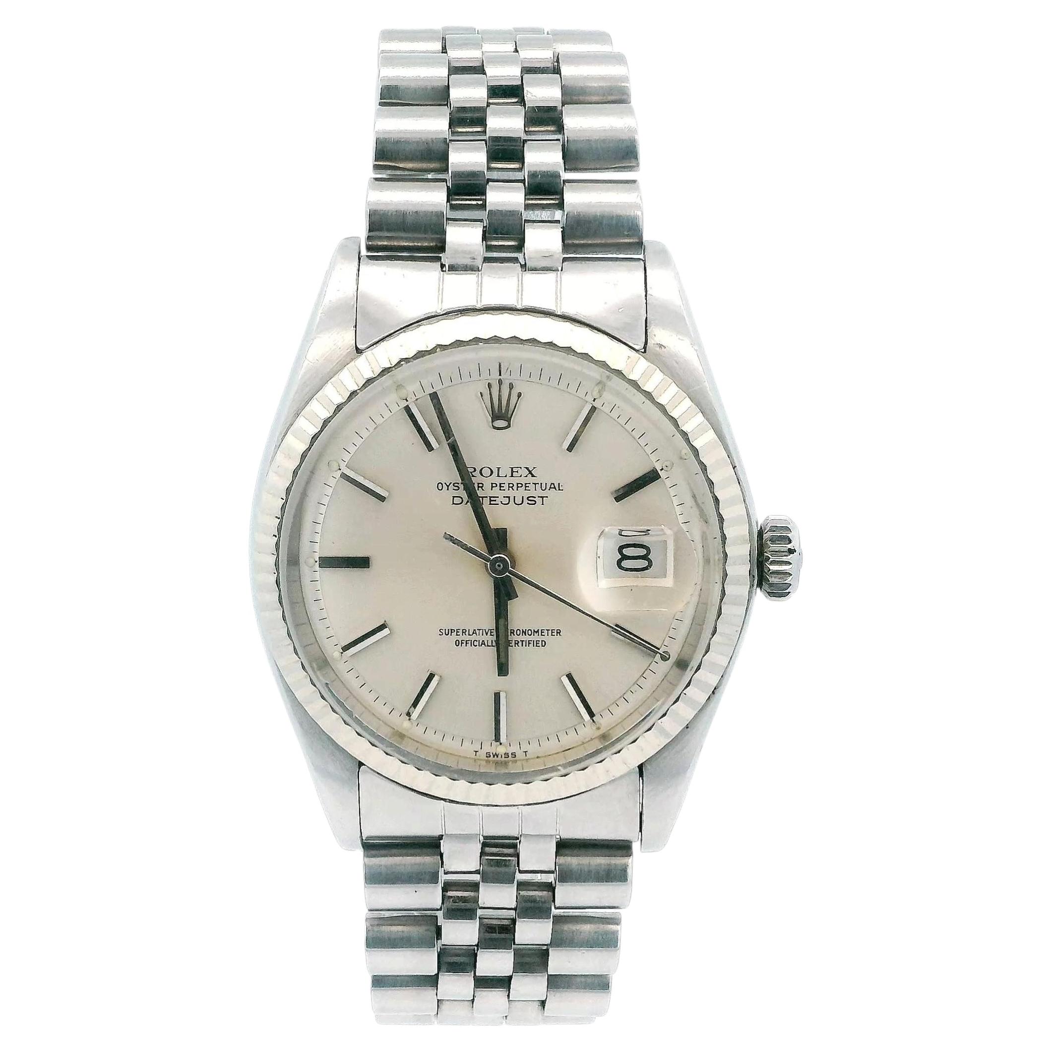 Reloj vintage Rolex Datejust 1601 de acero y oro blanco con esfera plateada