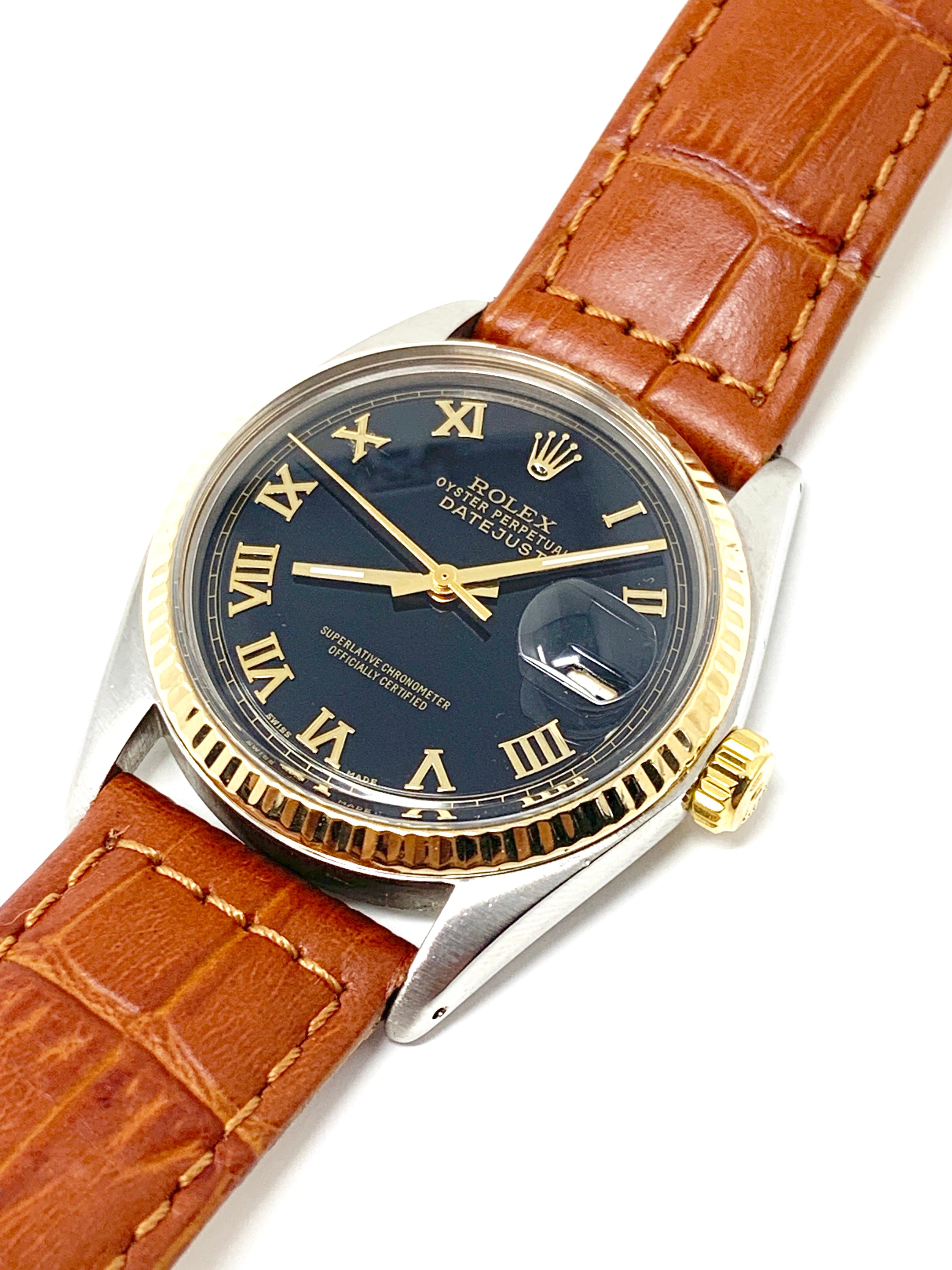 Rolex Datejust 1601 Zweifarbiges römisches Leder auf braunem Leder im Zustand „Gut“ in San Fernando, CA
