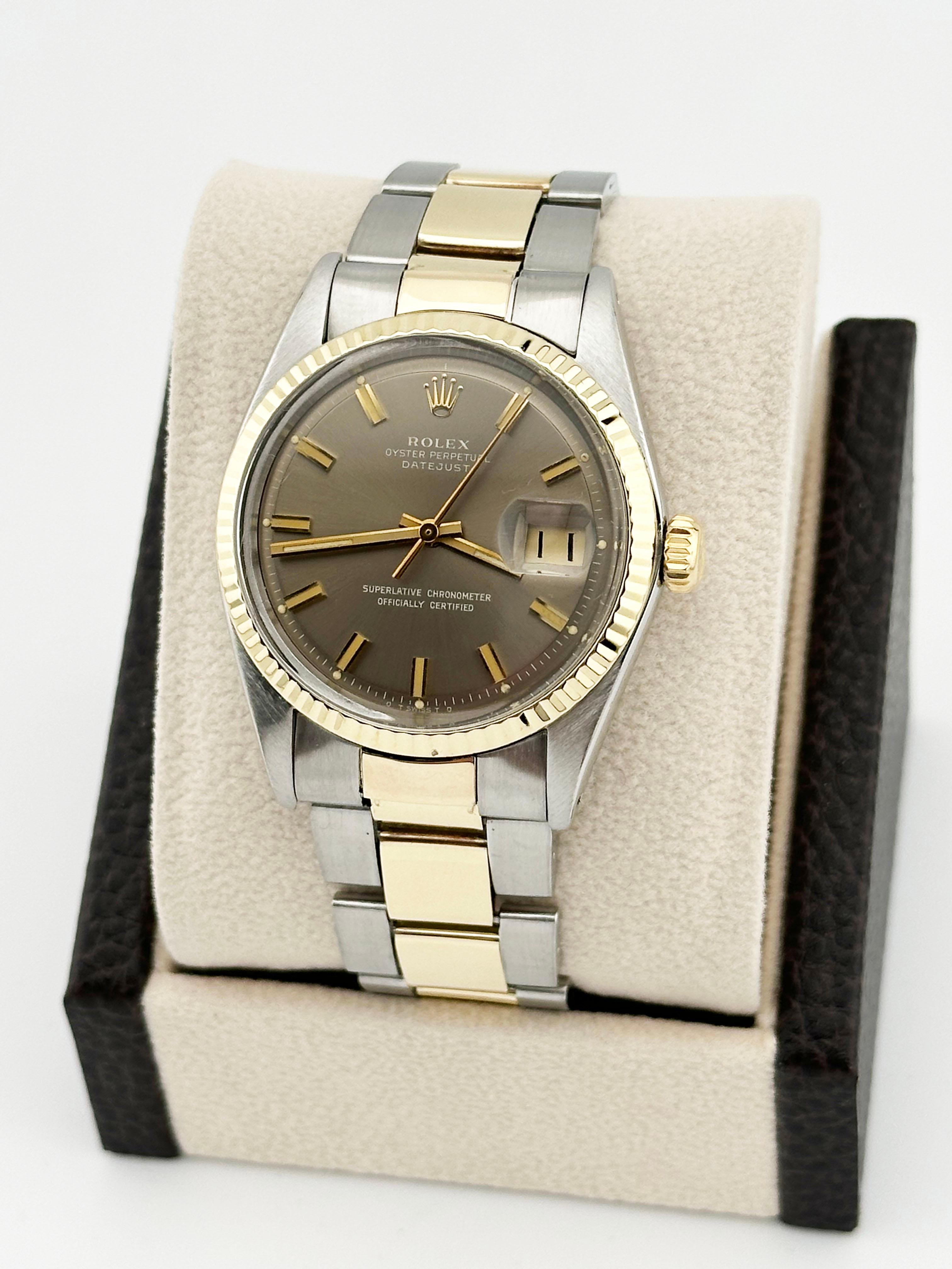Rolex Datejust 1601 WIDE BOY Bronze Pie Pan Dial 14K Yellow Gold Stainless Steel In Excellent Condition For Sale In San Diego, CA