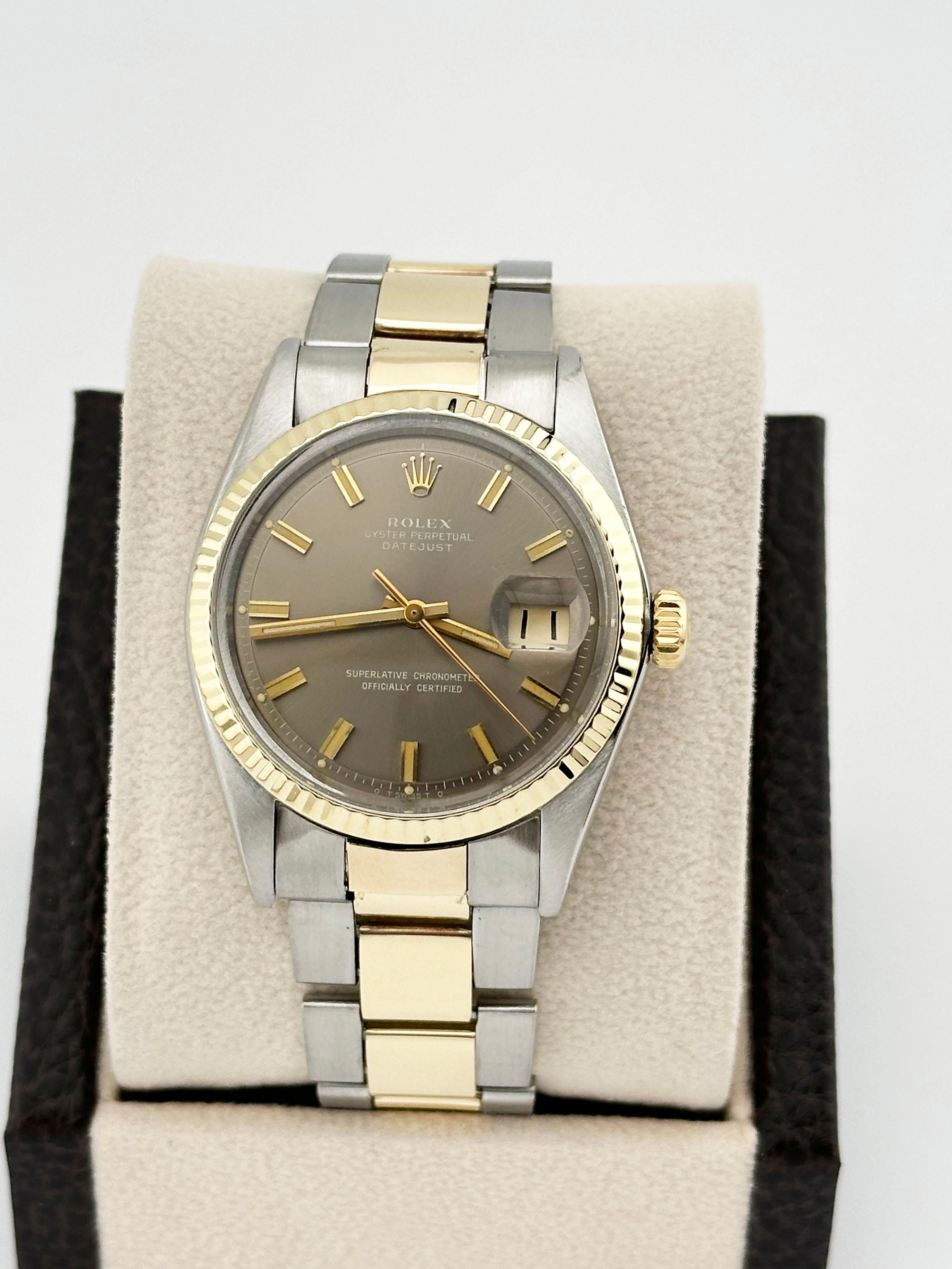 Men's Rolex Datejust 1601 WIDE BOY Bronze Pie Pan Dial 14K Yellow Gold Stainless Steel For Sale