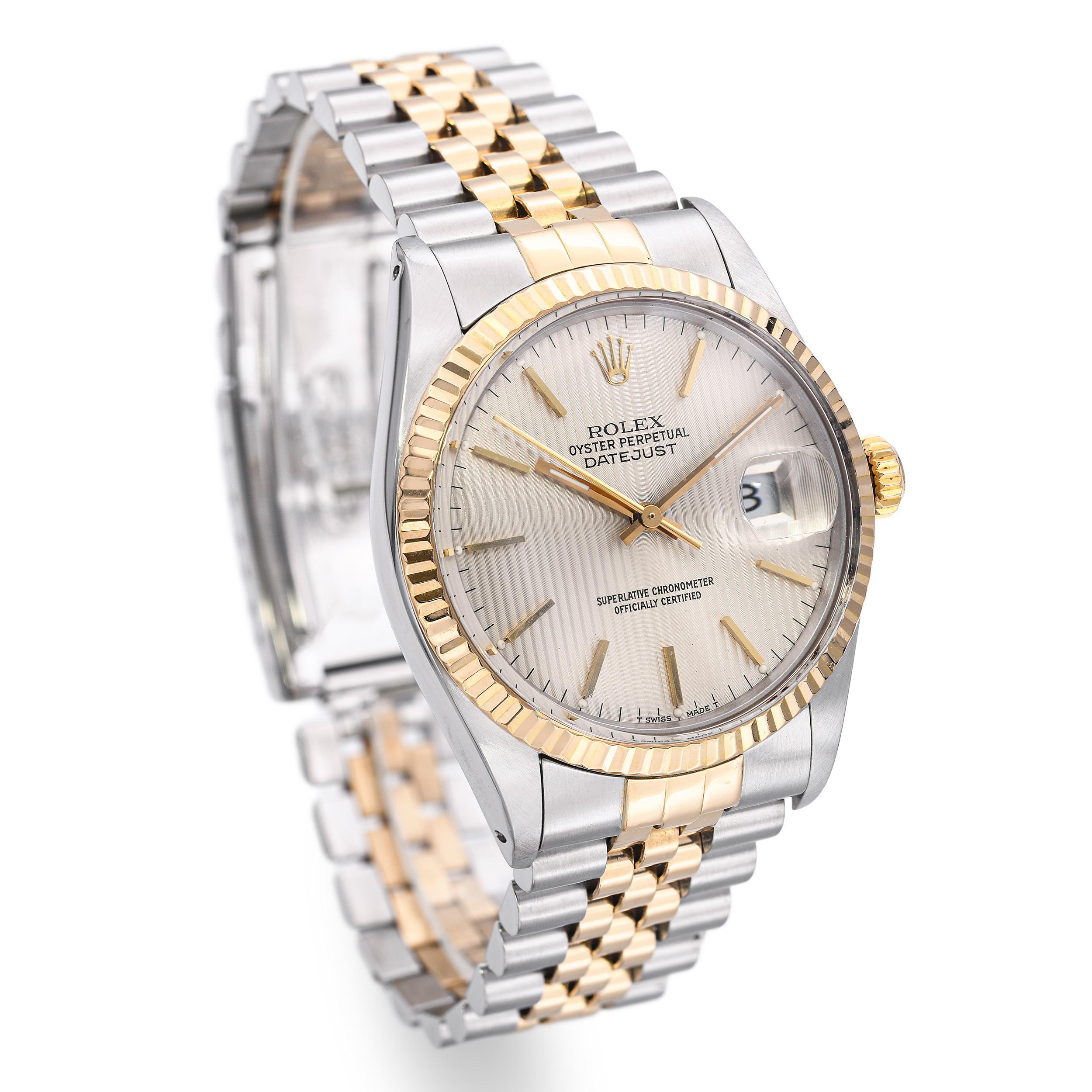 Rolex Datejust 16013 18K Gold Stahl Wandteppich Zifferblatt Herrenuhr im Zustand „Gut“ im Angebot in New York, NY
