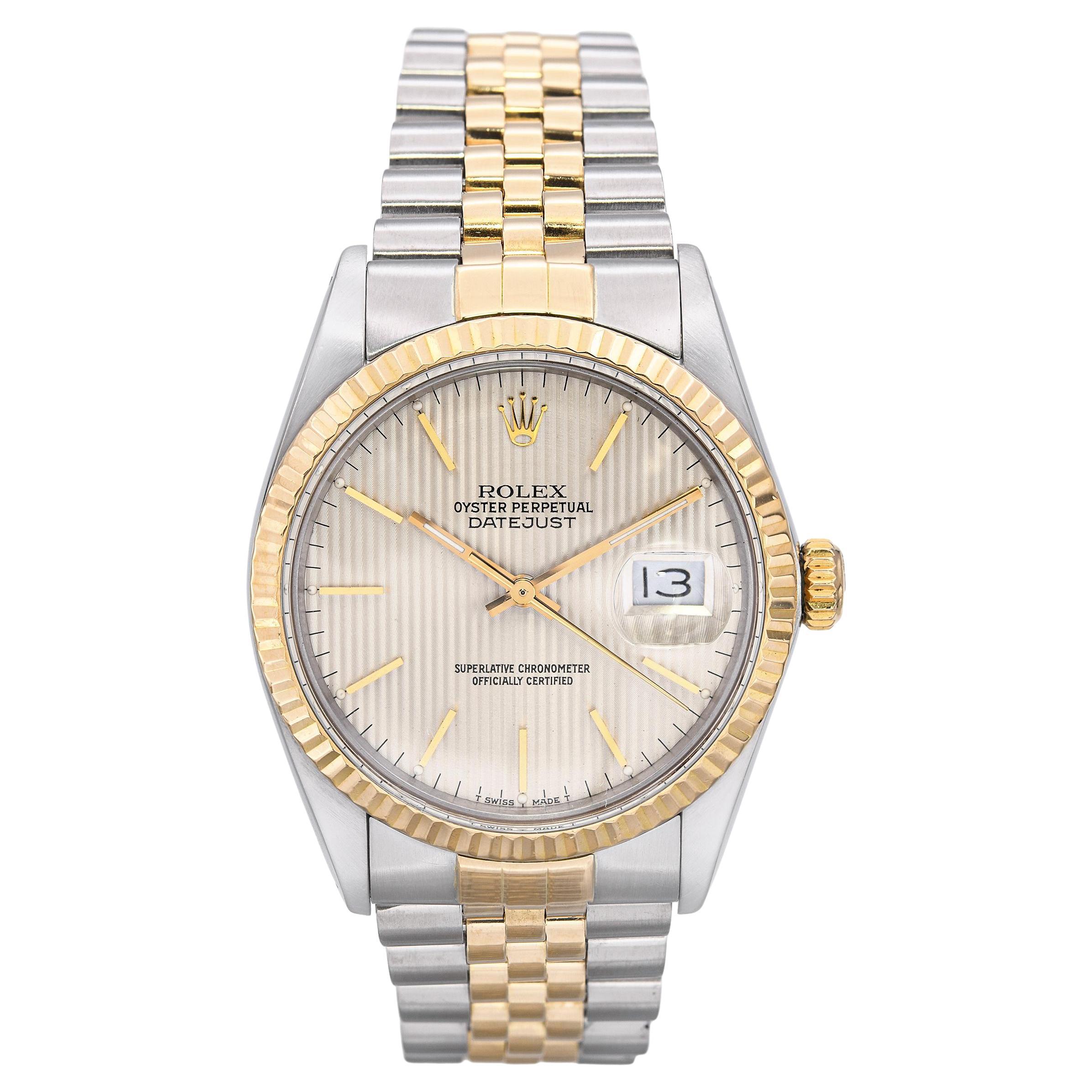 Rolex Datejust 16013 18K Gold Stahl Wandteppich Zifferblatt Herrenuhr