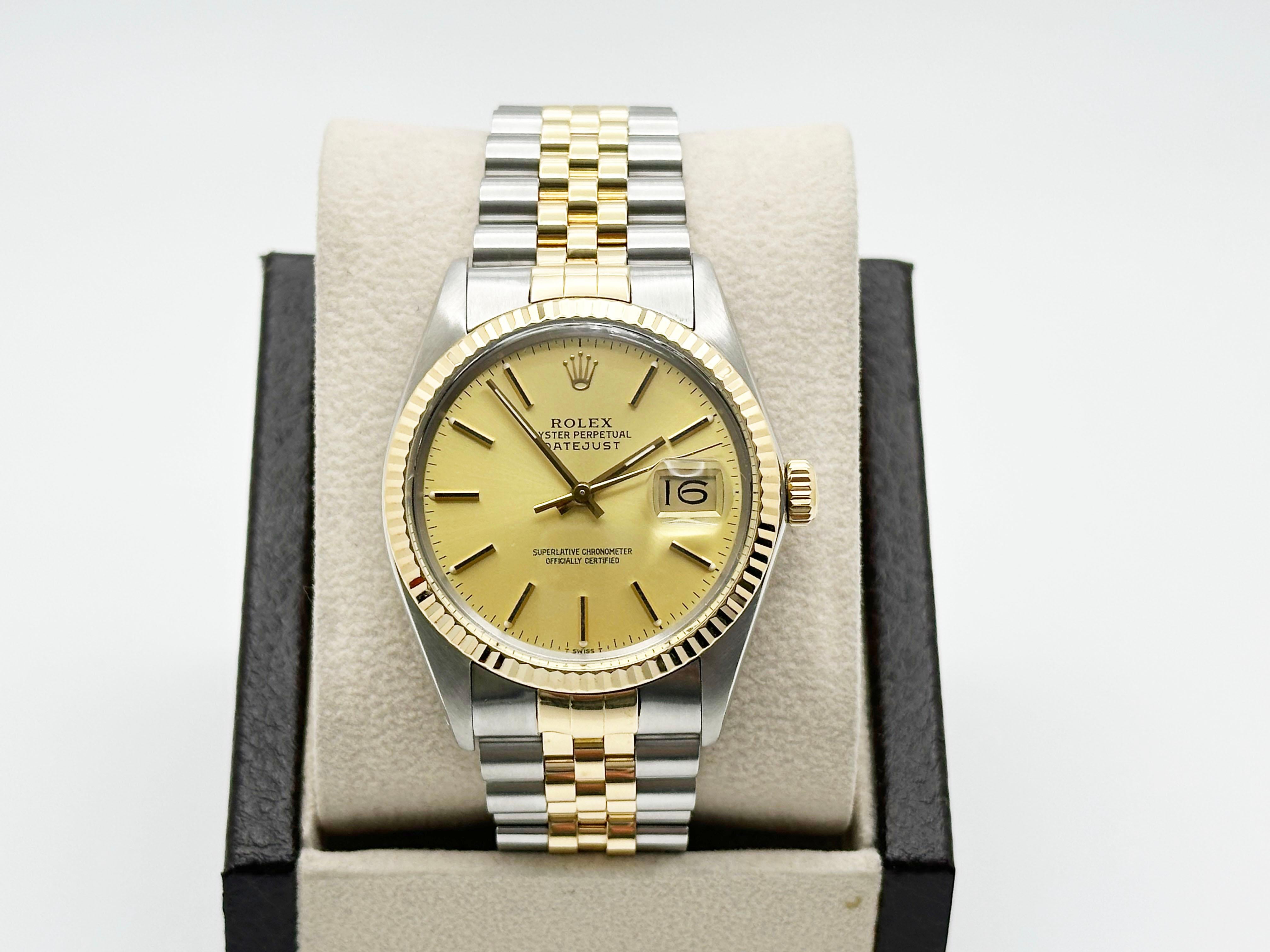 Rolex Datejust 16013 36mm Esfera Champán Oro Amarillo 18K Acero Inoxidable Jubilee en Excelente estado para la venta en San Diego, CA