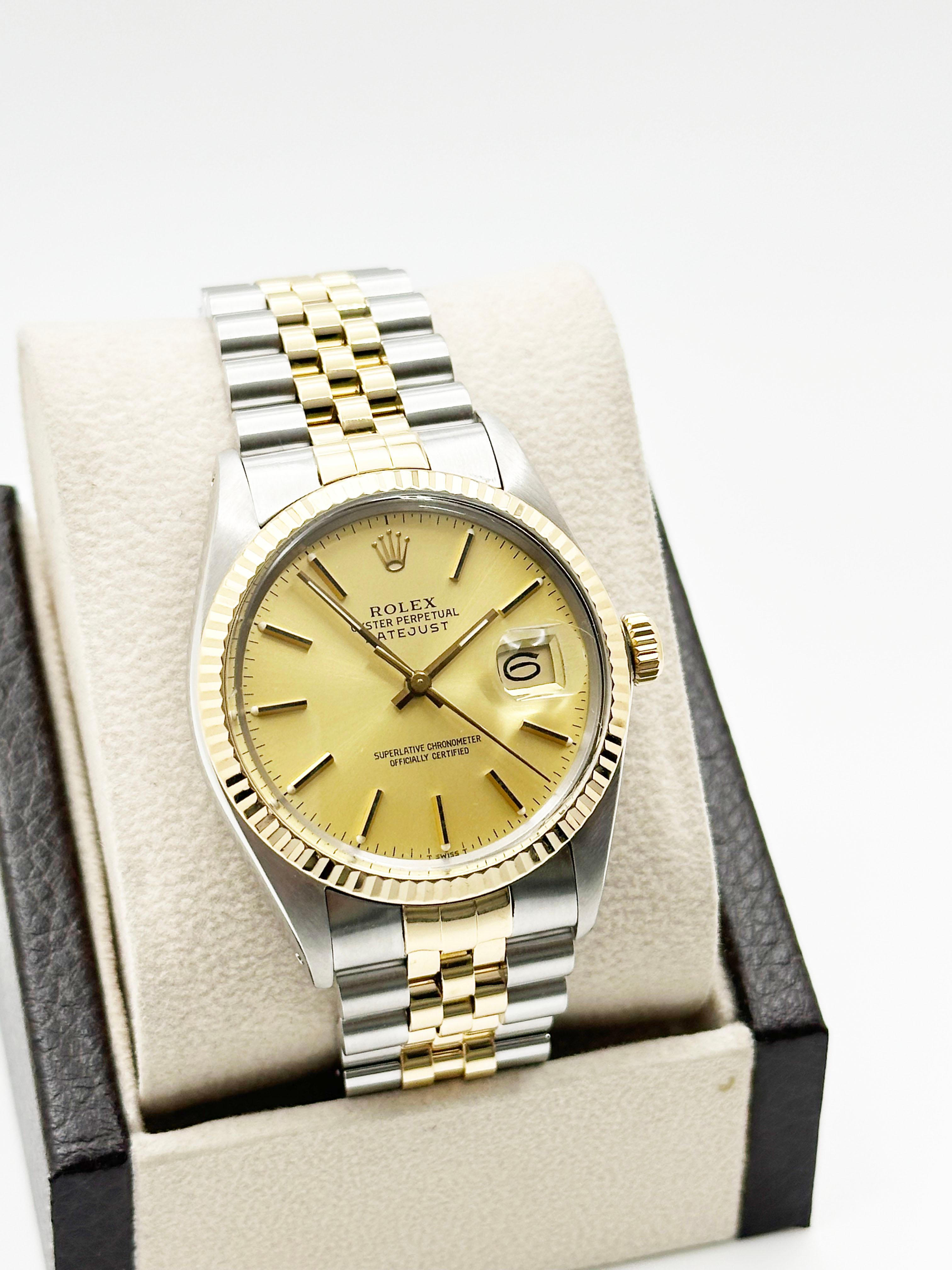 De los hombres Rolex Datejust 16013 36mm Esfera Champán Oro Amarillo 18K Acero Inoxidable Jubilee en venta