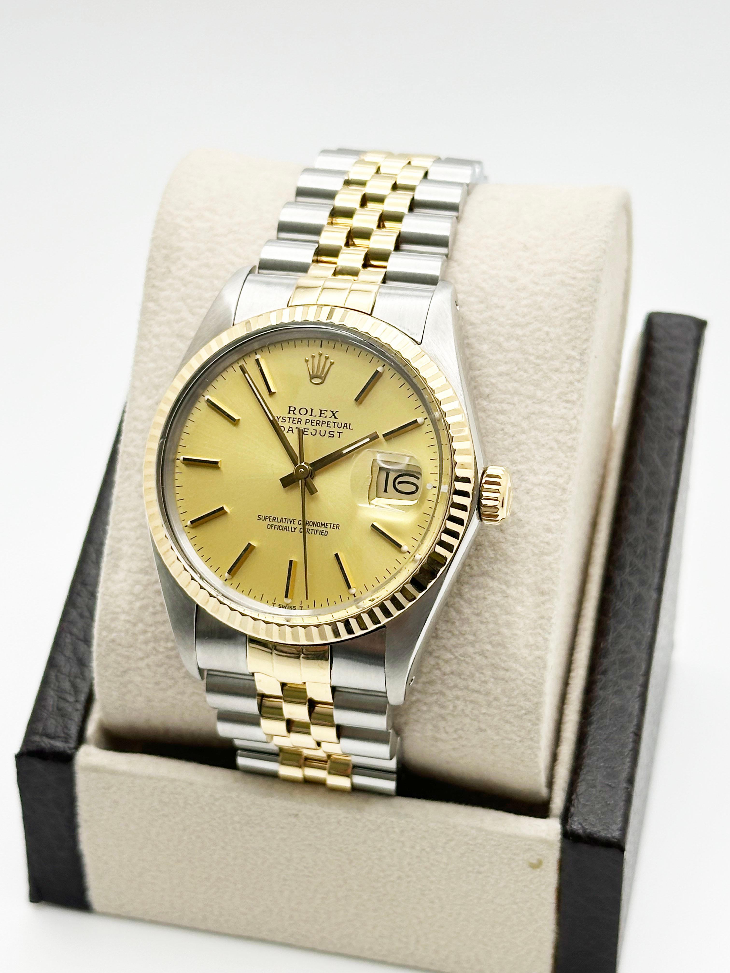 Rolex Datejust 16013 36mm Esfera Champán Oro Amarillo 18K Acero Inoxidable Jubilee en venta 1