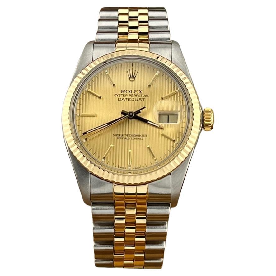 Rolex Datejust 16013 36mm Champagner Wandteppich Zifferblatt 18k Gold Stahl Box Papier