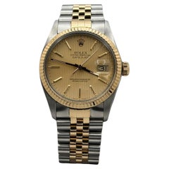 Rolex Datejust 16013 36mm Champagne Tapestry Dial 18K Yellow Gold Steel Jubilee