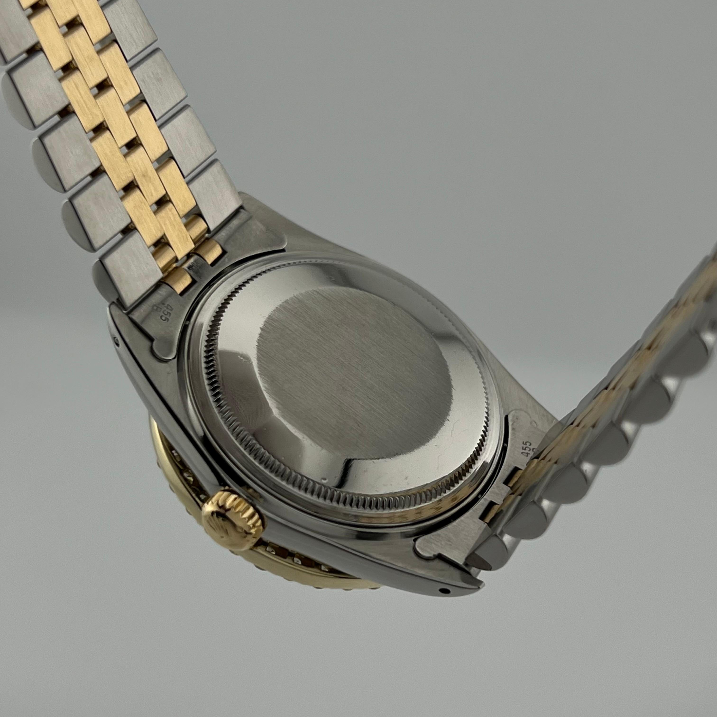 Rolex Datejust 16013 36mm Green Diamond Dial Bezel 18K Yellow Gold Stainless In Excellent Condition In San Diego, CA
