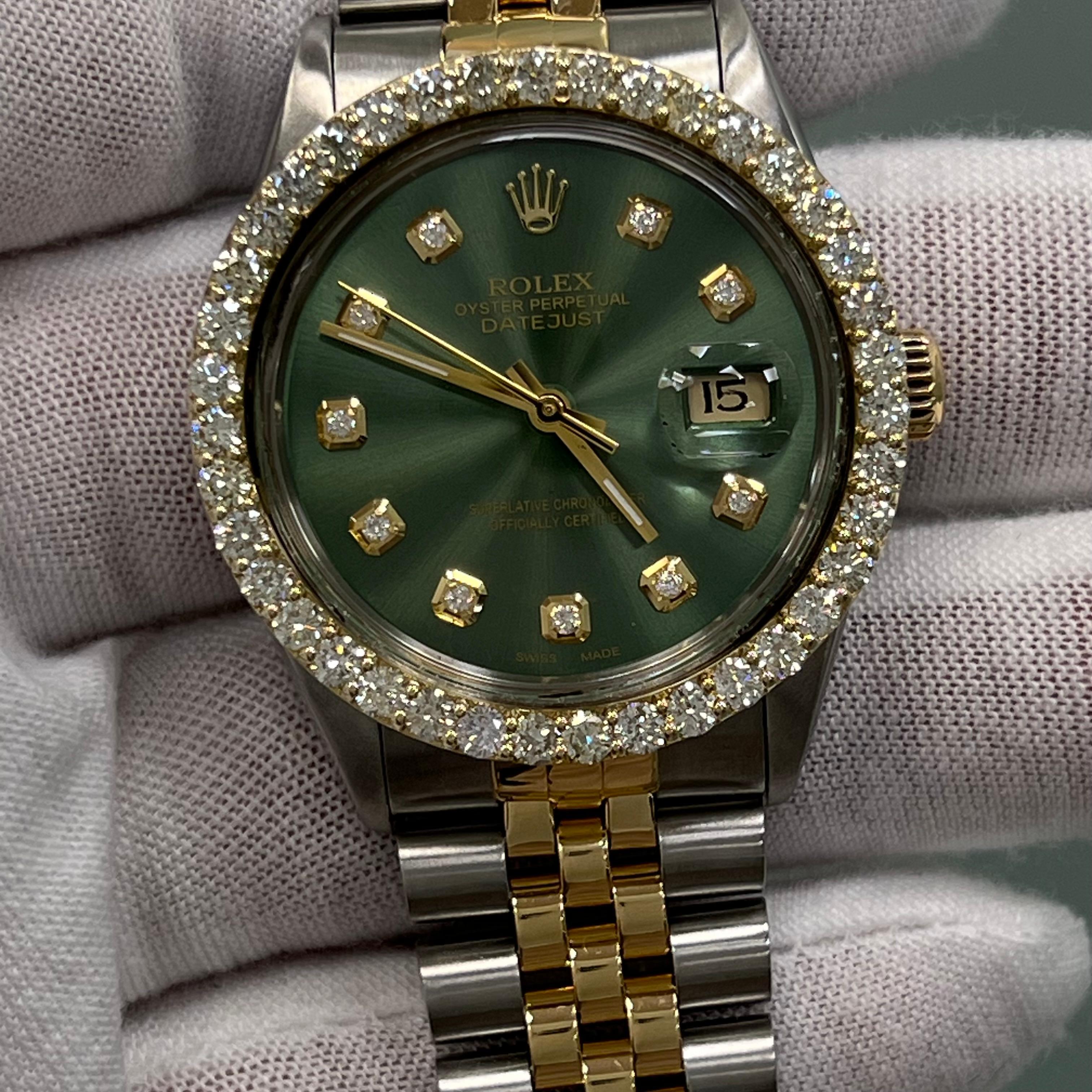 Rolex Datejust 16013 36mm Green Diamond Dial Bezel 18K Yellow Gold Stainless 2