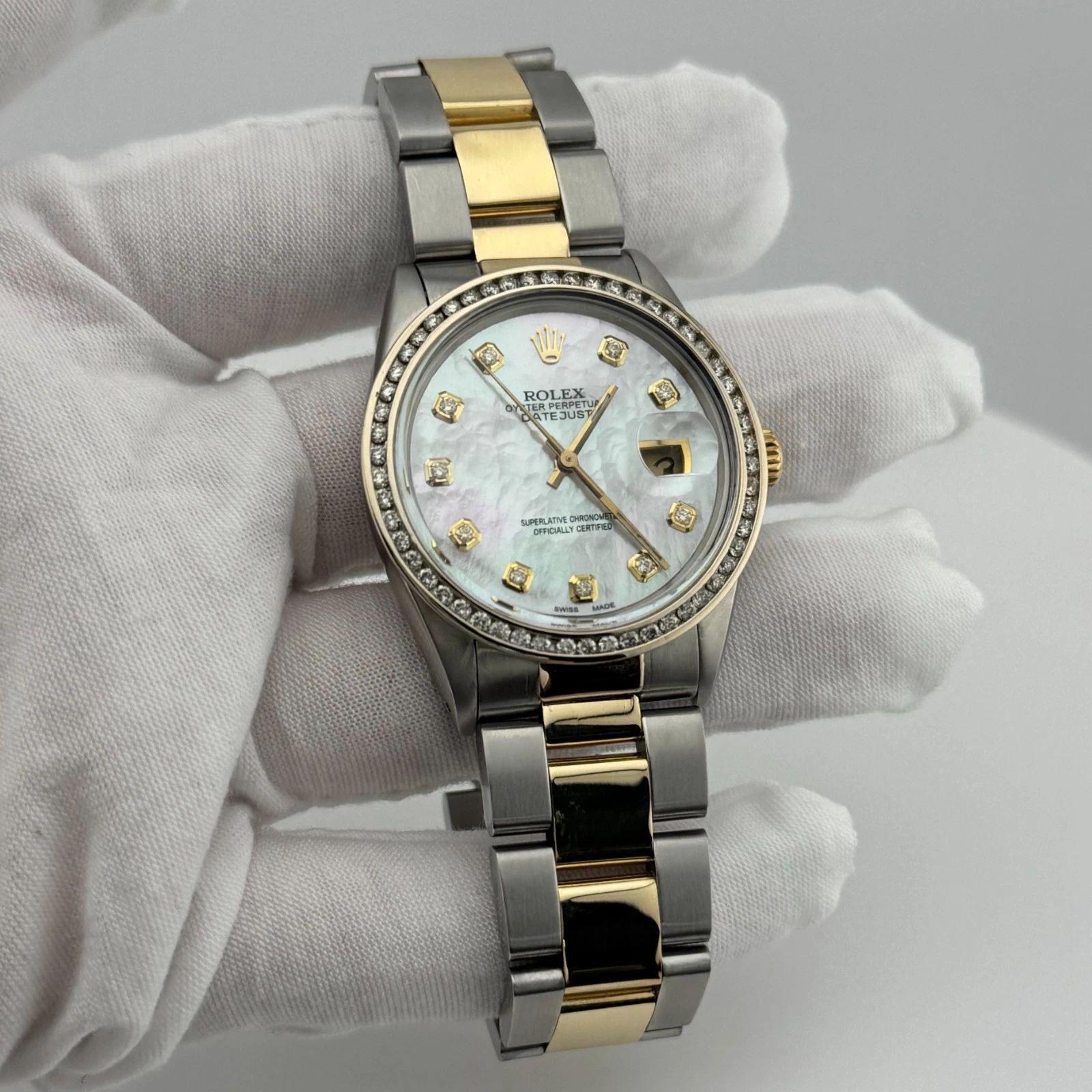 Rolex Datejust 16013 36mm MOP Diamond Dial Diamond Lünette 18K Gelbgold Stahl (Rundschliff) im Angebot