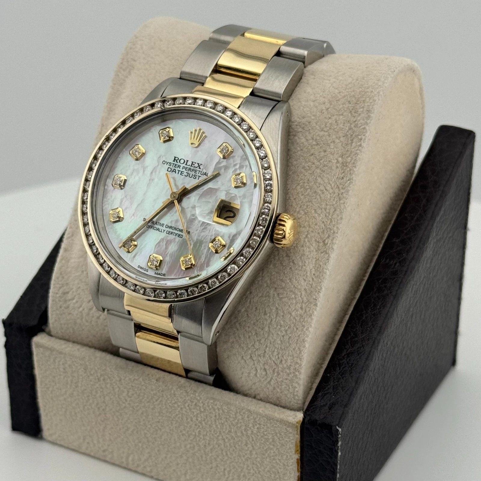Rolex Datejust 16013 36mm MOP Diamond Dial Diamond Lünette 18K Gelbgold Stahl im Angebot 1