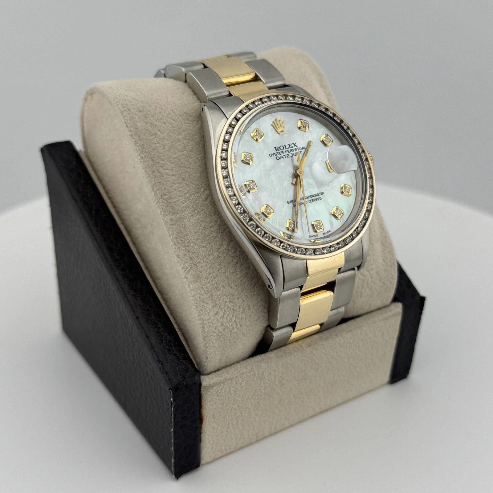 Rolex Datejust 16013 36mm MOP Diamond Dial Diamond Lünette 18K Gelbgold Stahl im Angebot 2