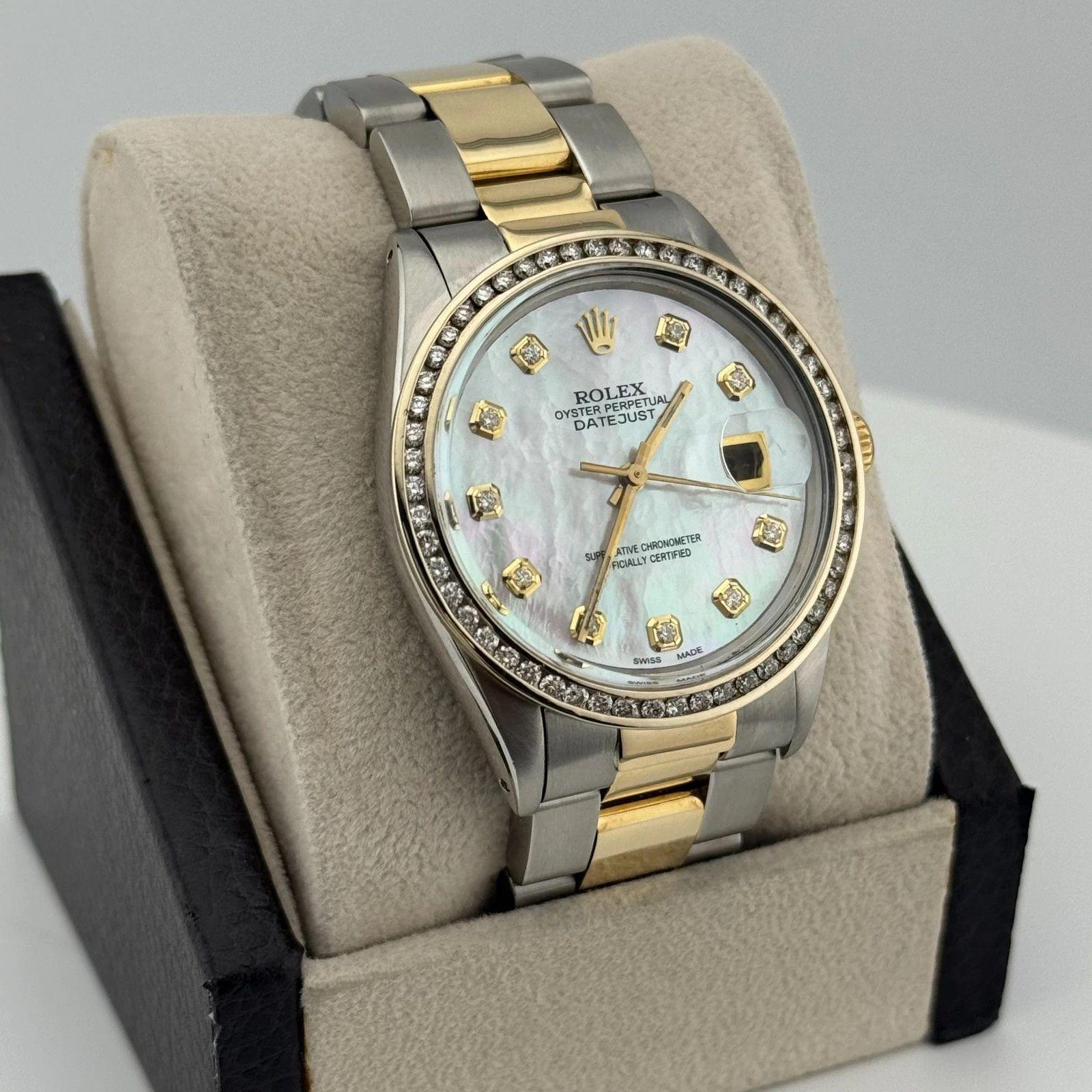 Rolex Datejust 16013 36mm MOP Diamond Dial Diamond Lünette 18K Gelbgold Stahl im Angebot 4
