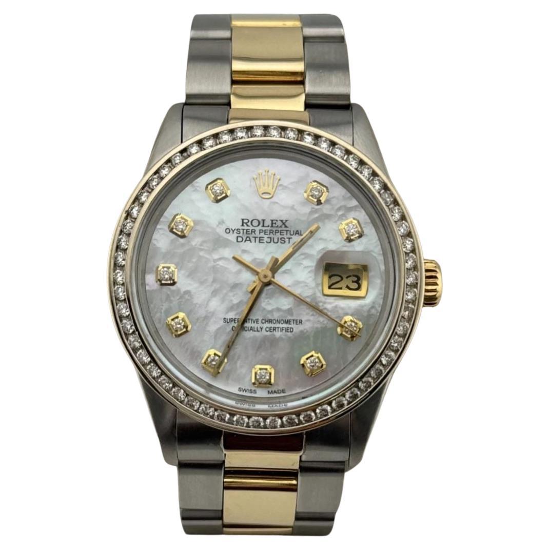 Rolex Datejust 16013 36mm MOP Diamond Dial Diamond Lünette 18K Gelbgold Stahl im Angebot