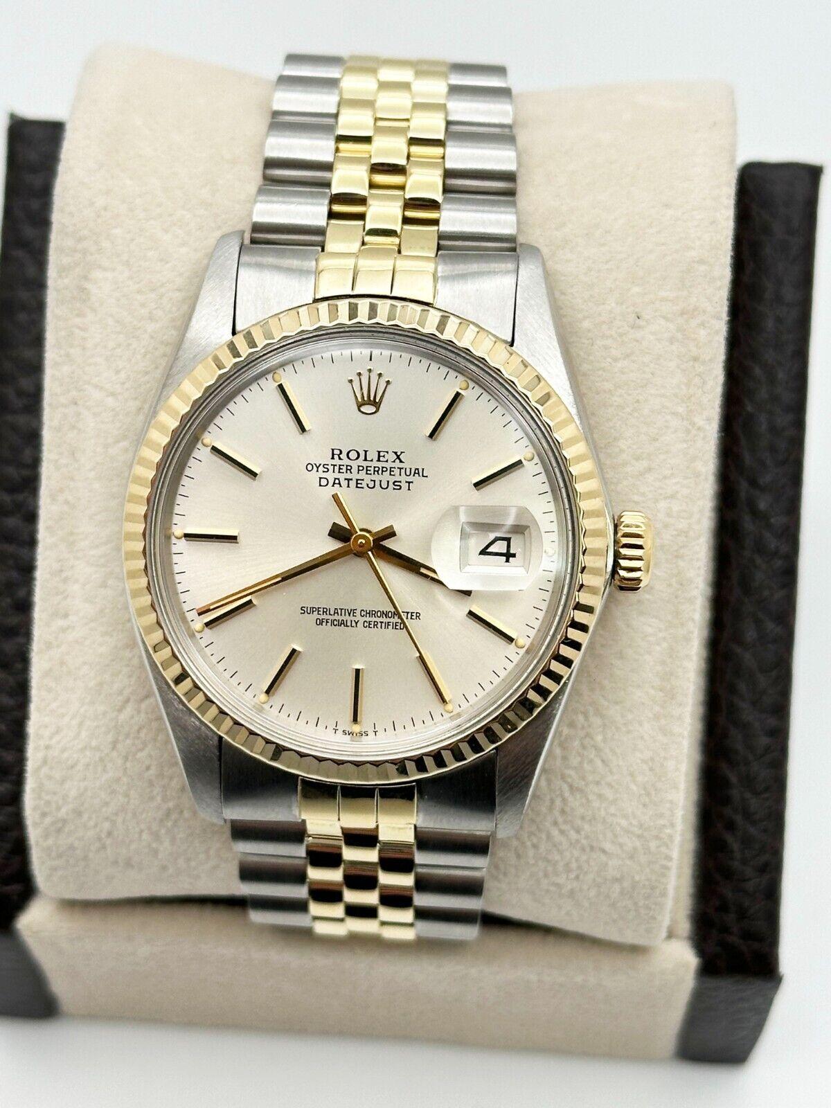 Rolex Datejust 16013 36 mm Silber Zifferblatt Gelbgold Edelstahl Herren