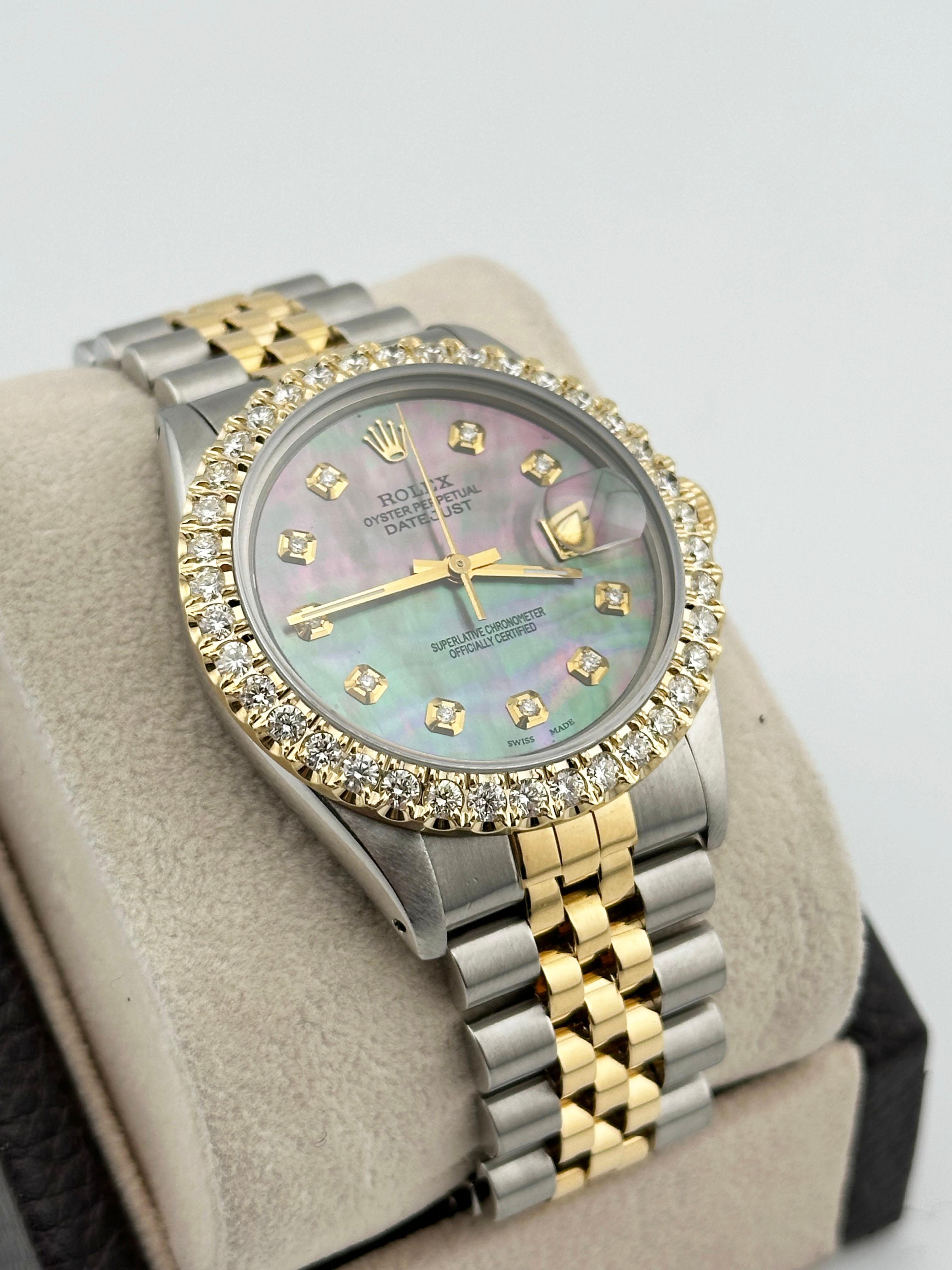 Rolex Datejust 16013 36mm Tahitian MOP Diamant Zifferblatt Lünette 18K Gelbgold Stahl Herren
