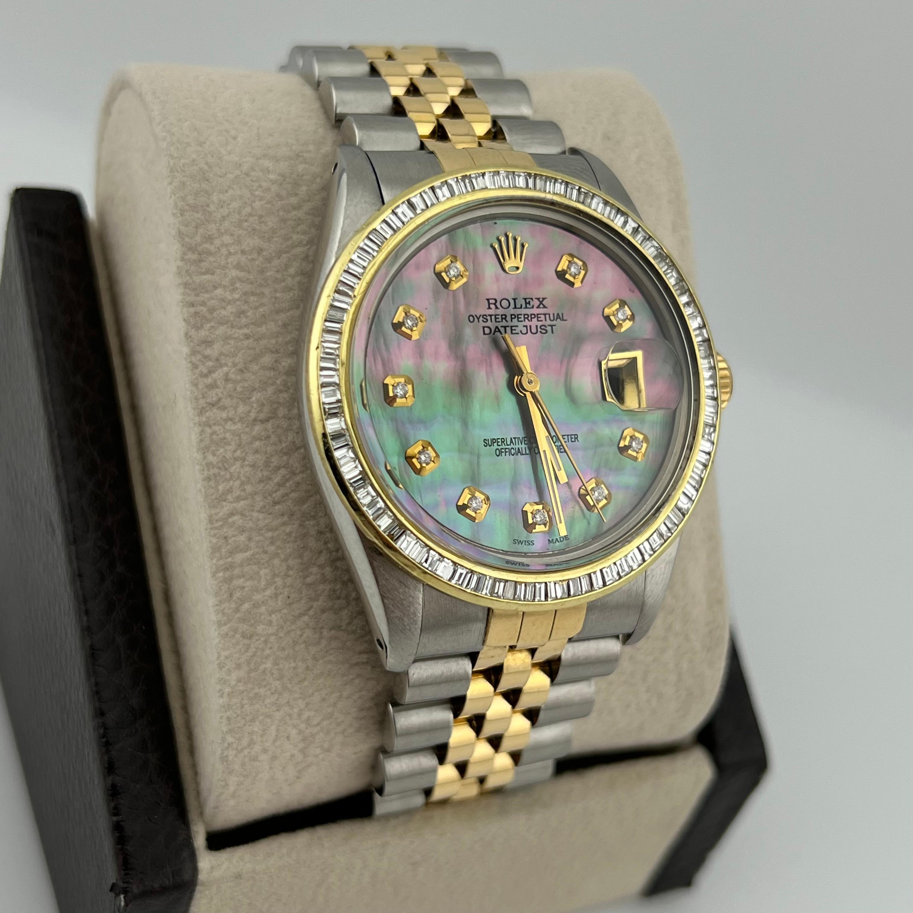 Rolex Datejust 16013 36mm Tahitian MOP Diamond Dial Bezel 18K Yellow Gold Steel 2