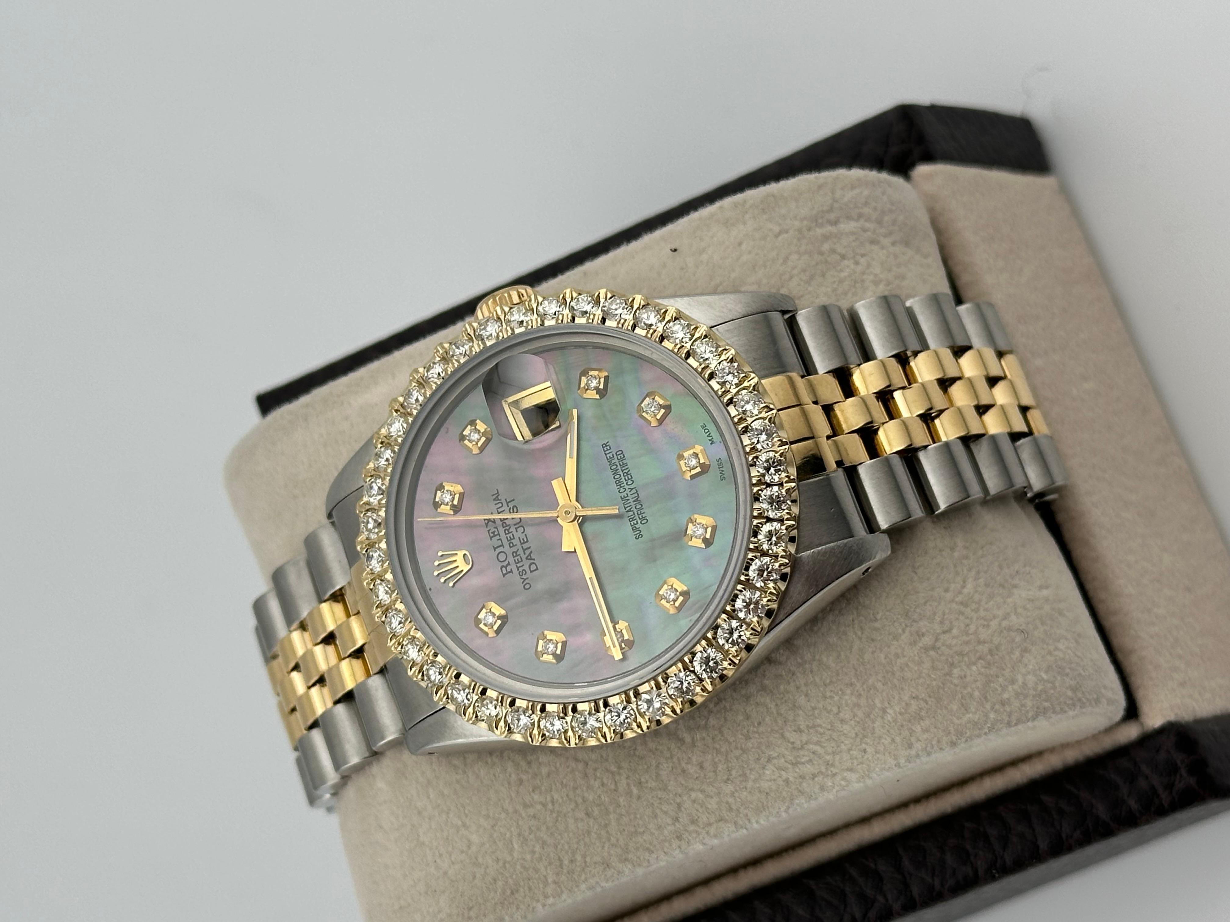 Rolex Datejust 16013 36mm Tahitian MOP Diamant Zifferblatt Lünette 18K Gelbgold Stahl 1