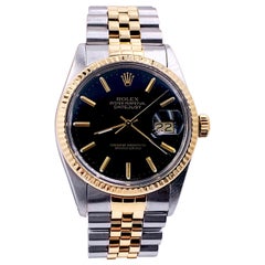 Rolex Datejust 16013 Black Dial 18 Karat Yellow Gold Stainless Steel Box Papers