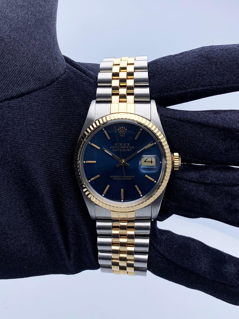 Rolex Datejust 16013 Blue Dial Mens Watch Box Papers For Sale at 1stDibs
