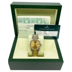 Rolex Datejust 16013 Champagne 18K Yellow Gold Steel Box Paper Service Paper