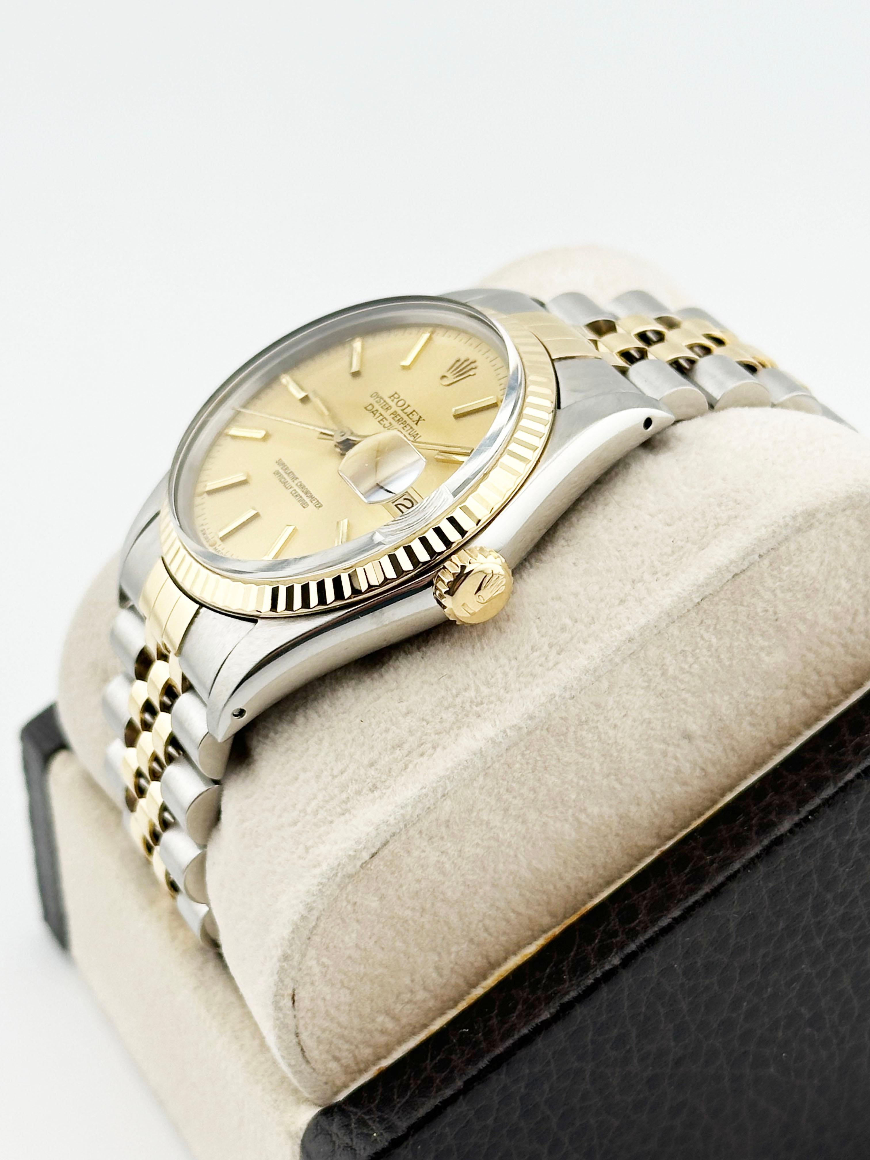 Rolex Datejust 16013 Champagne Dial 18K Yellow Gold Stainless Steel 36mm In Excellent Condition In San Diego, CA