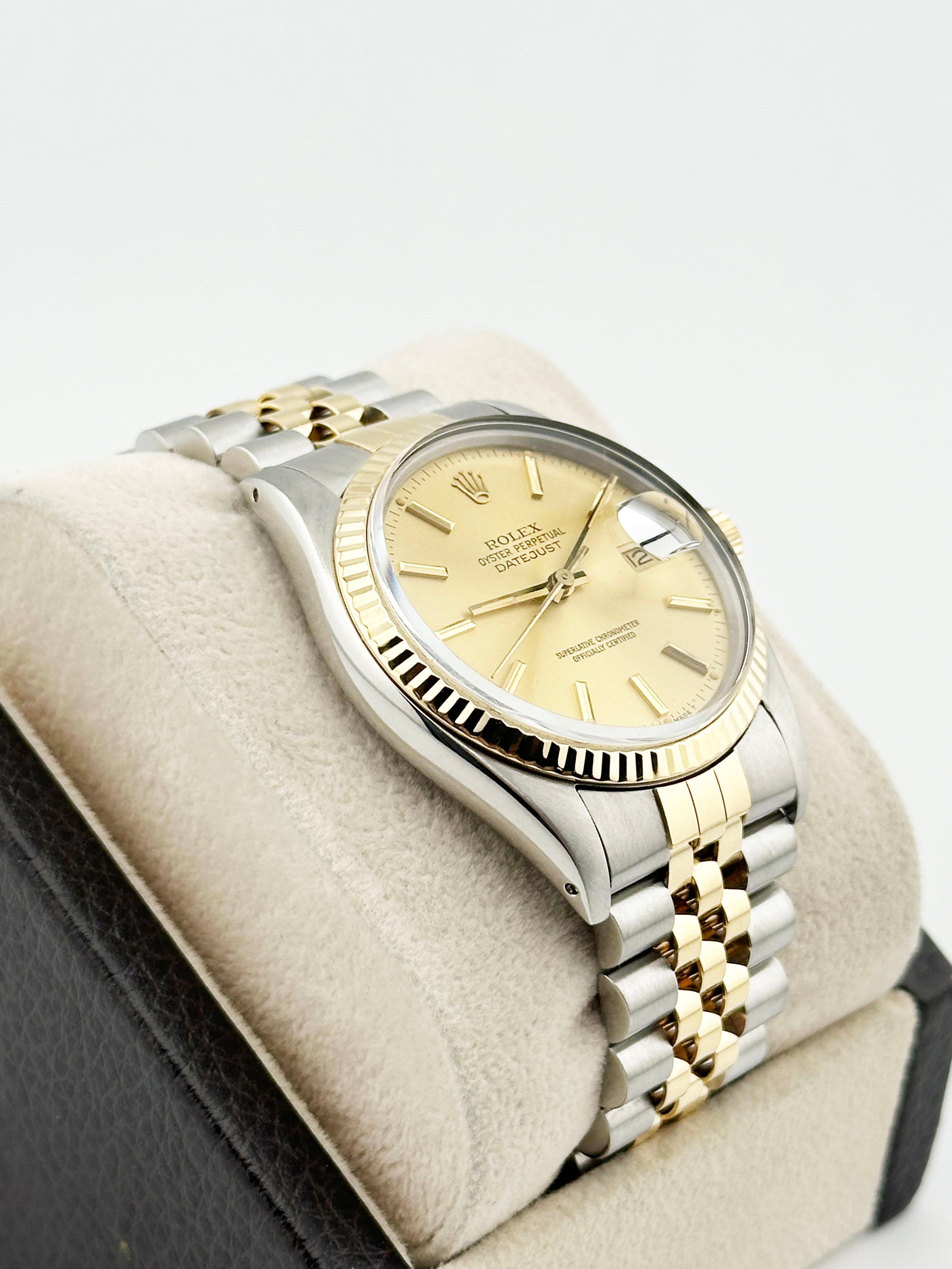 Men's Rolex Datejust 16013 Champagne Dial 18K Yellow Gold Stainless Steel 36mm