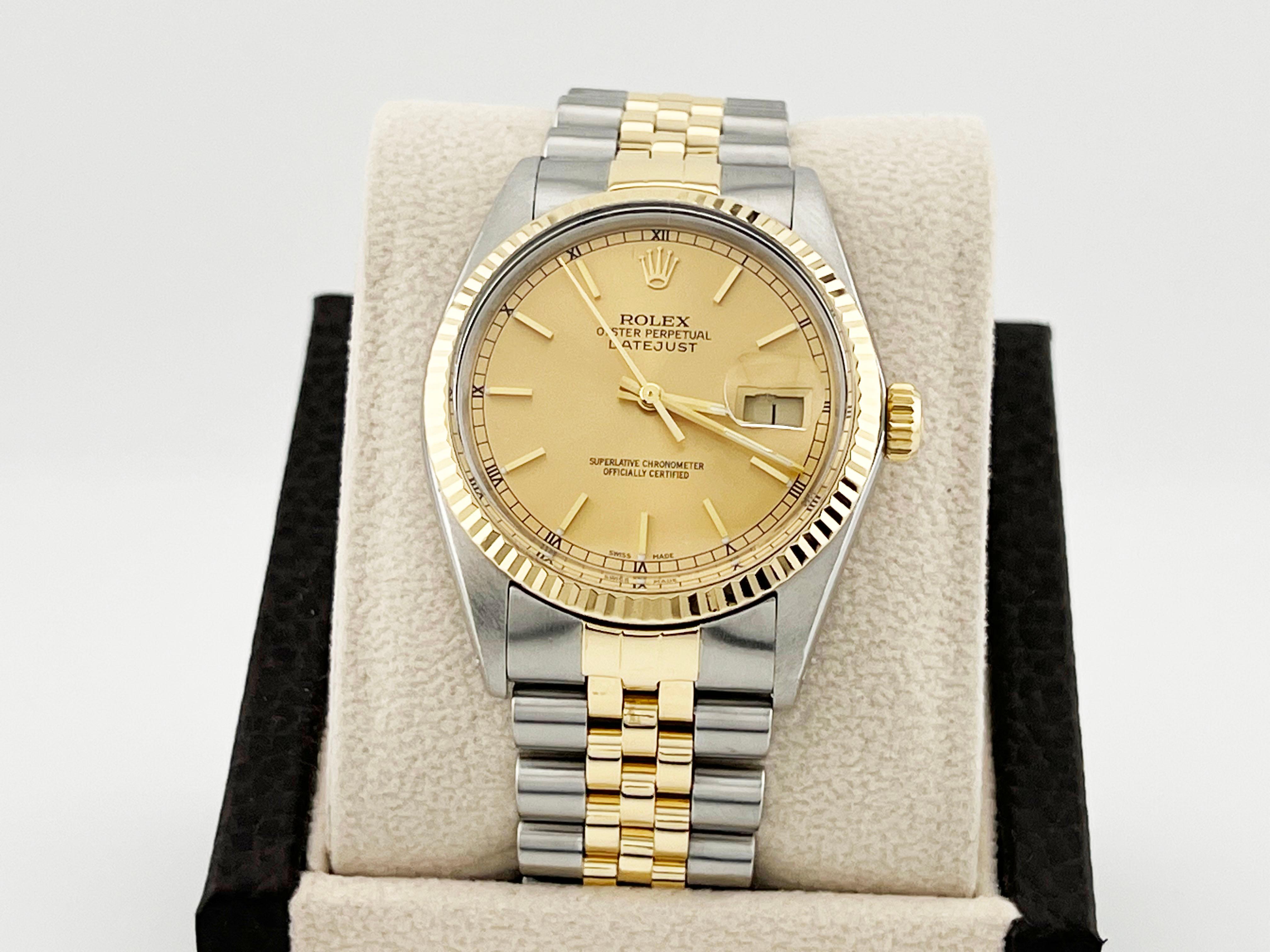 Rolex Datejust 16013 Champagne Dial 18K Yellow Gold Stainless Steel In Excellent Condition In San Diego, CA