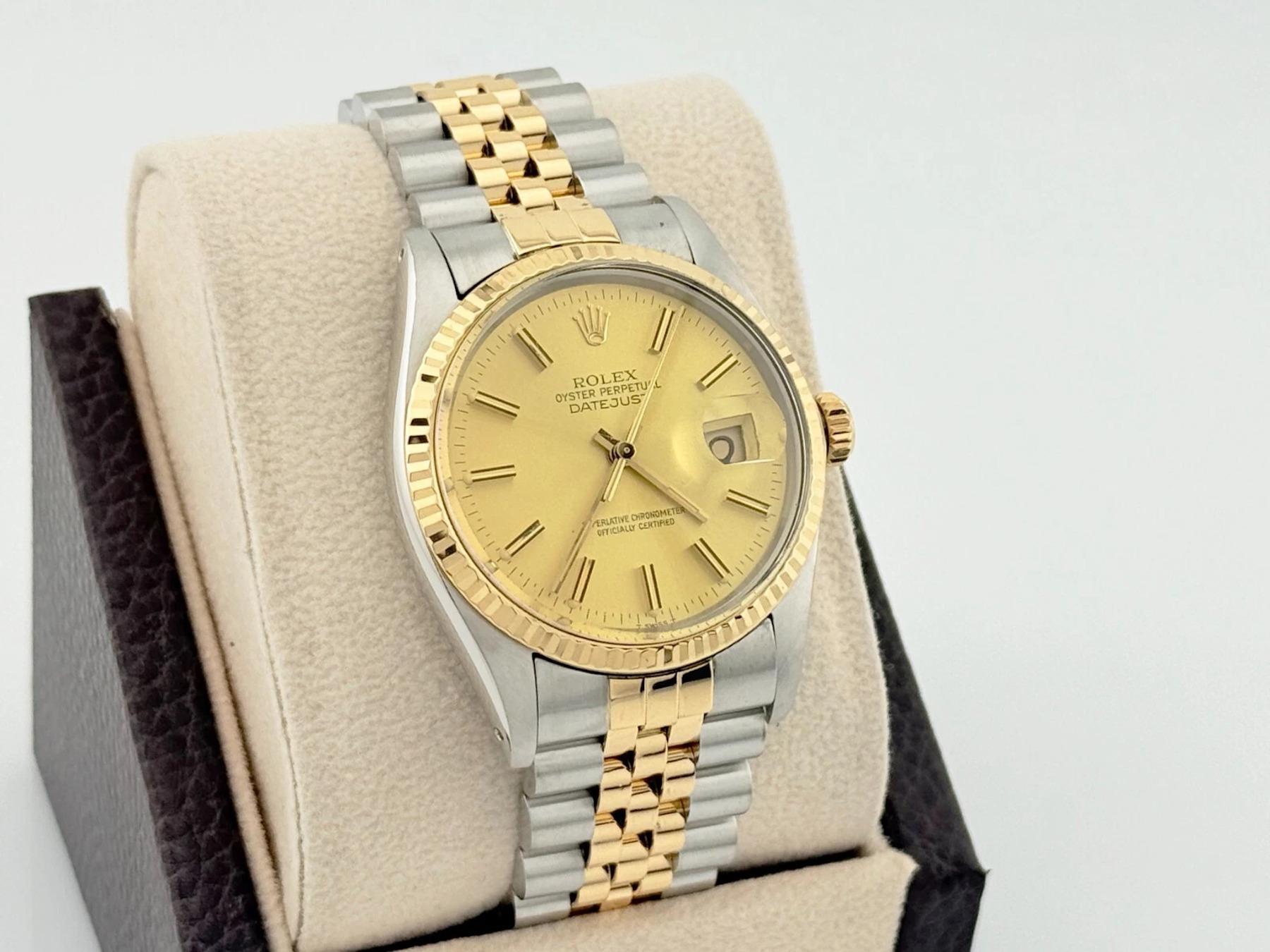 Rolex Datejust 16013 Champagne Dial 18K Yellow Gold Stainless Steel In Excellent Condition In San Diego, CA