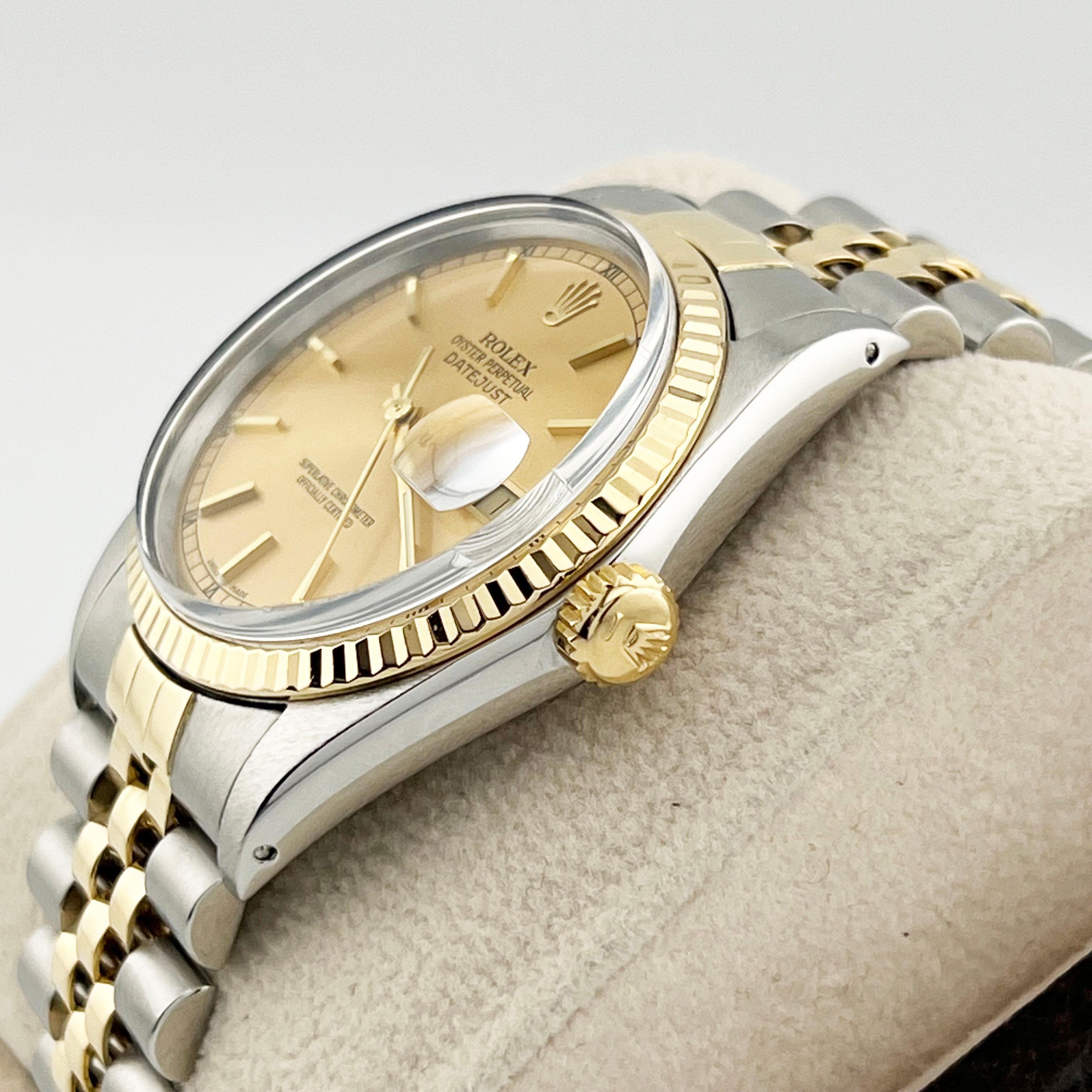 Women's or Men's Rolex Datejust 16013 Champagne Dial 18K Yellow Gold Stainless Steel