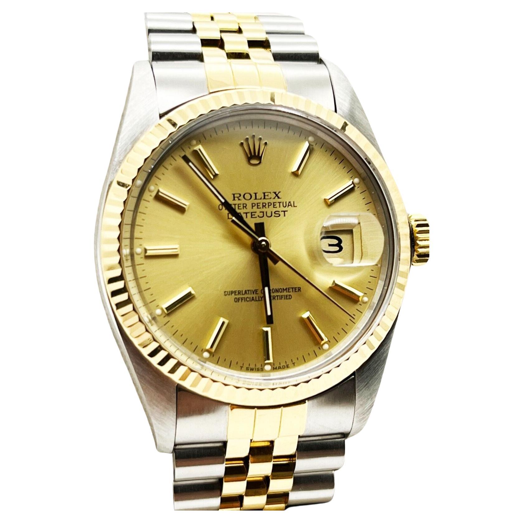 Rolex Datejust 16013 Champagne Dial 18K Yellow Gold Stainless Steel