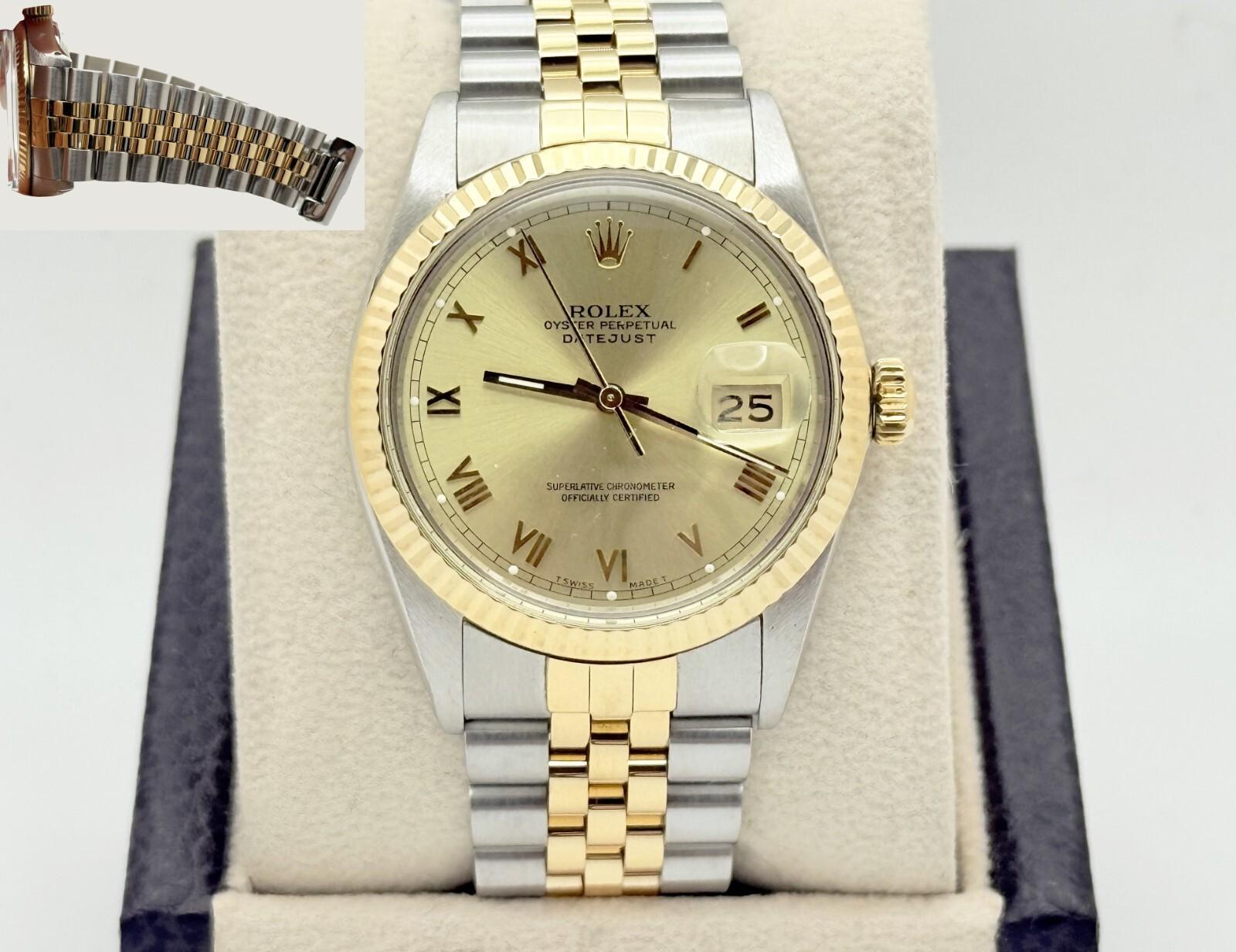 Rolex Datejust 16013 Champagne Cadran romain Or jaune 18K Acier Boîte Papier 36mm 1