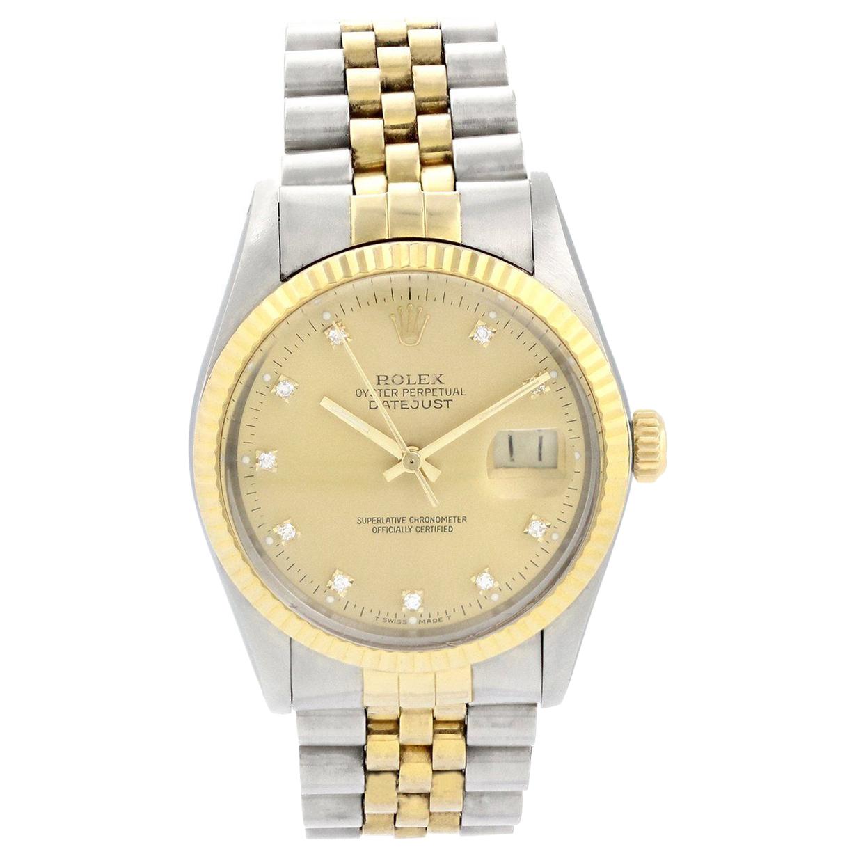 Rolex Datejust 16013 Diamond Dial Men's Watch Box Papers For Sale