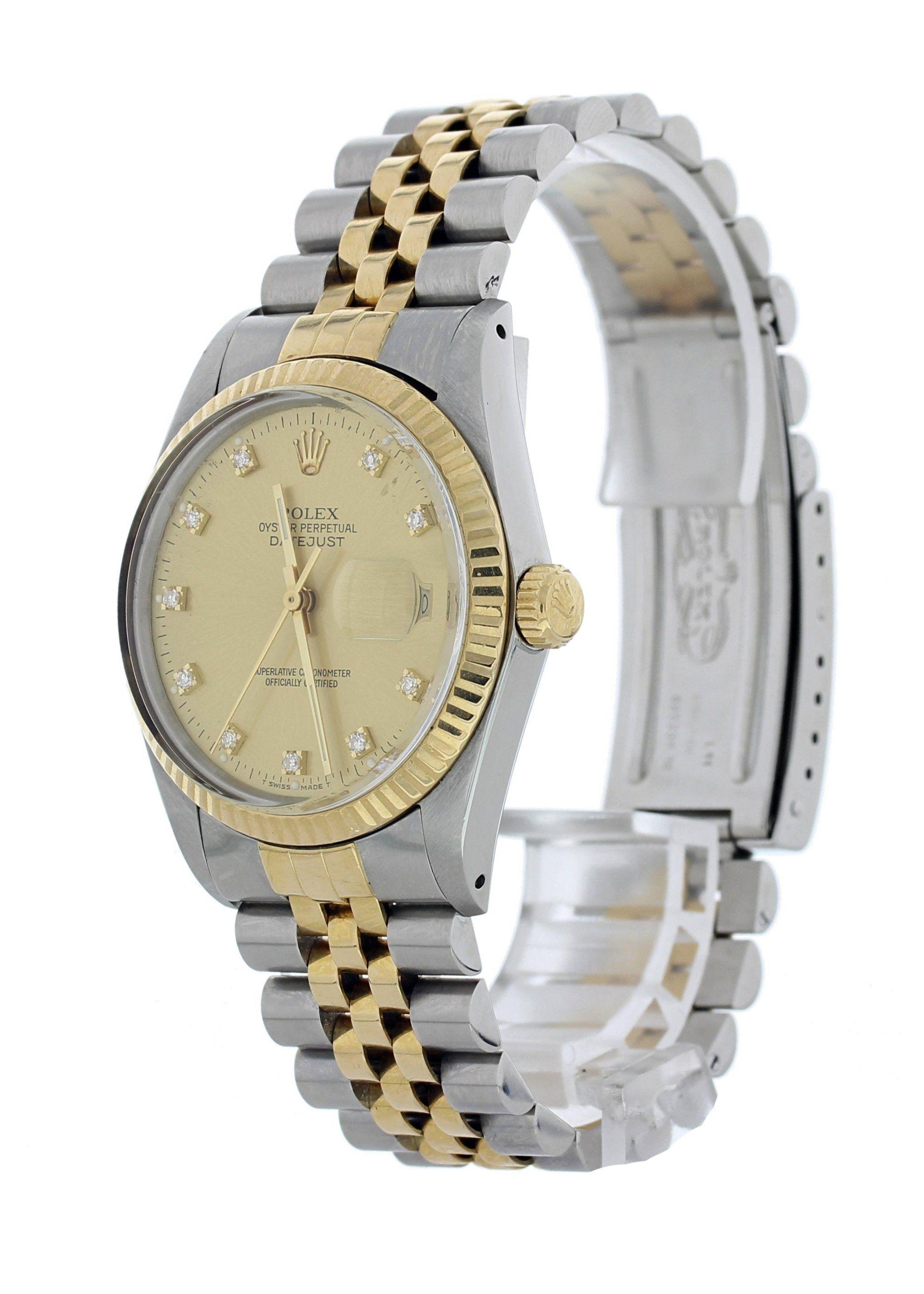 Rolex Datejust 16013 Diamond Dial Men's Watch In Excellent Condition For Sale In New York, NY