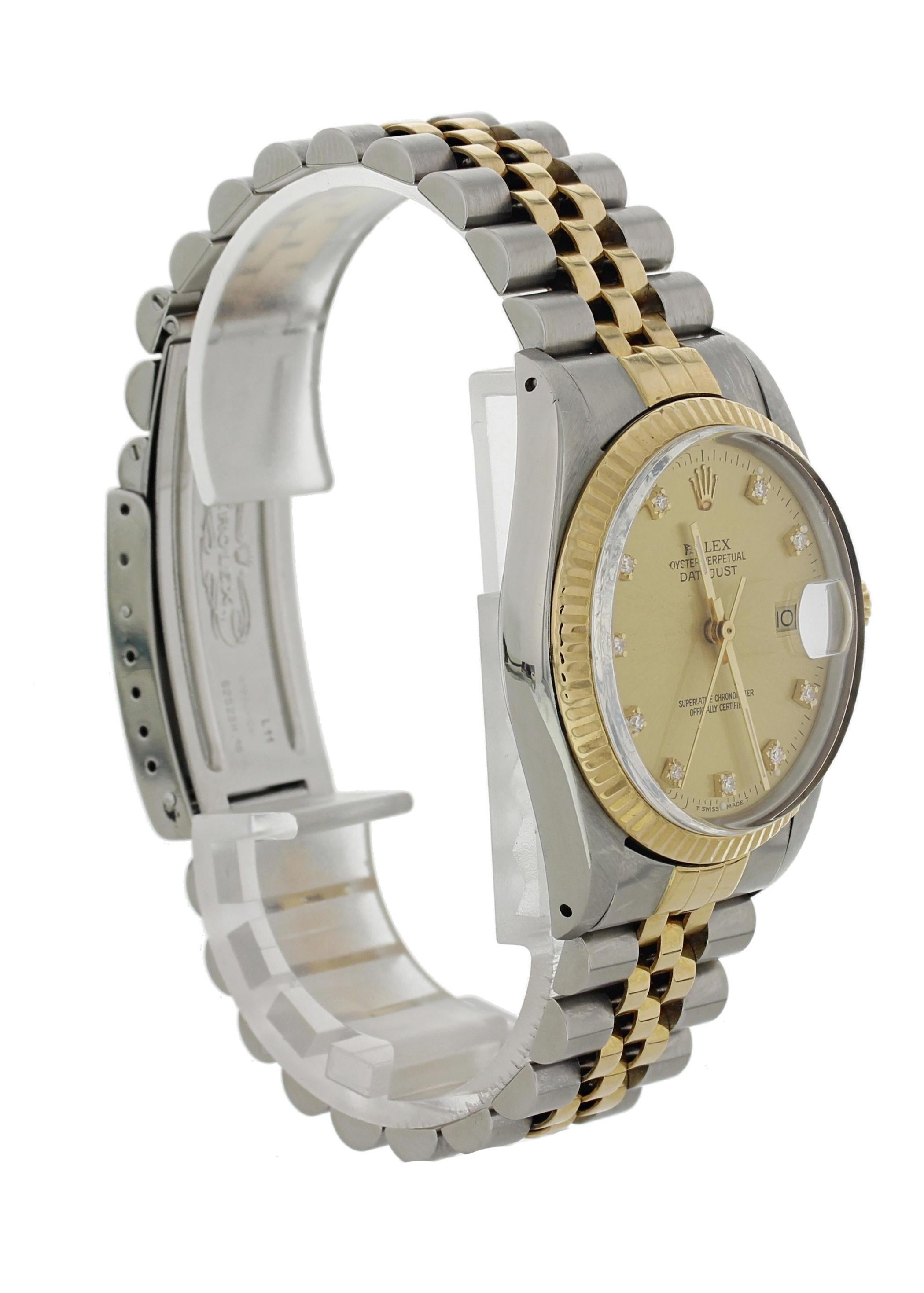 Rolex Datejust 16013 Diamond Dial Men's Watch In Excellent Condition In New York, NY