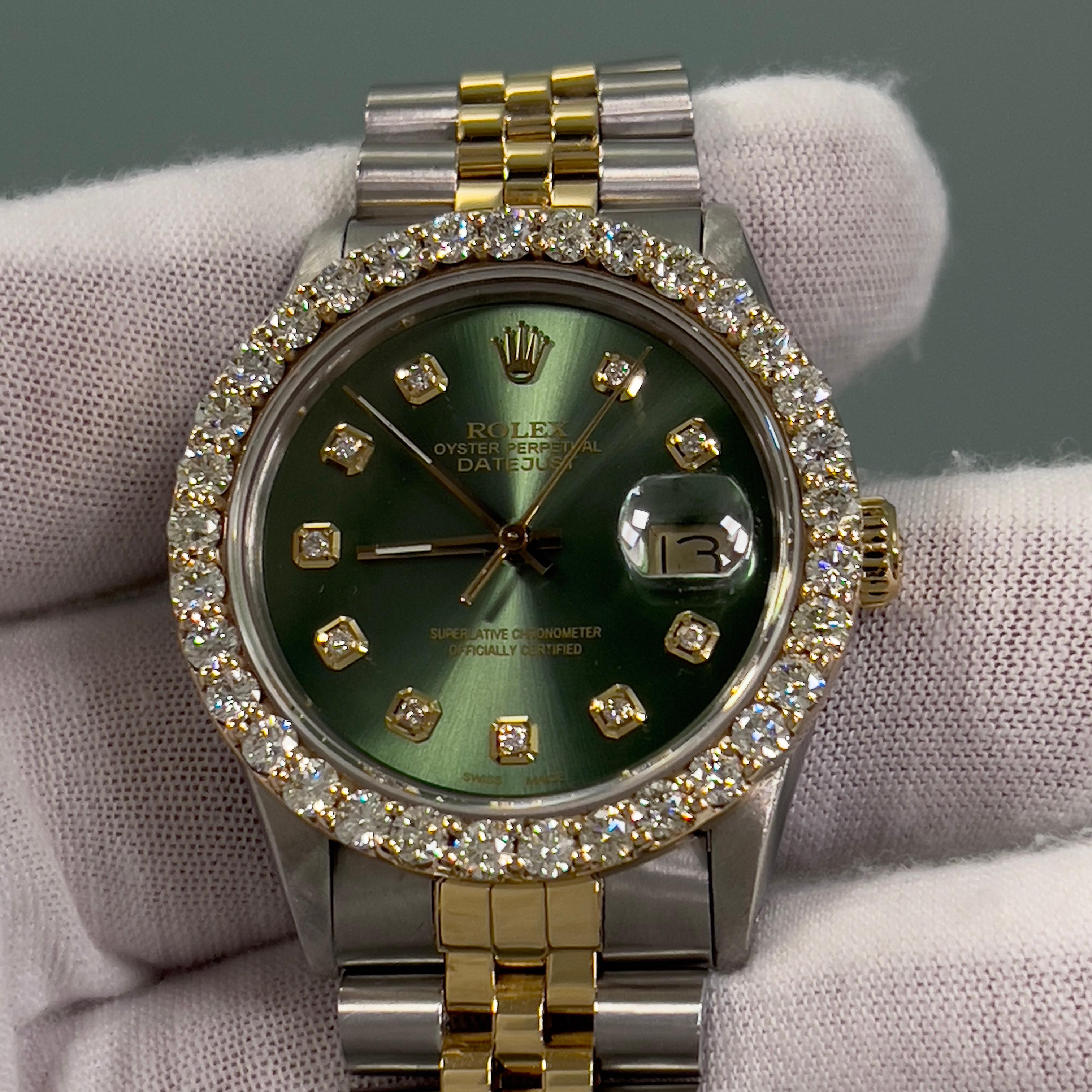 Rolex Datejust 16013 Green Dial Diamond Bezel 18K Yellow Gold Stainless Steel 2