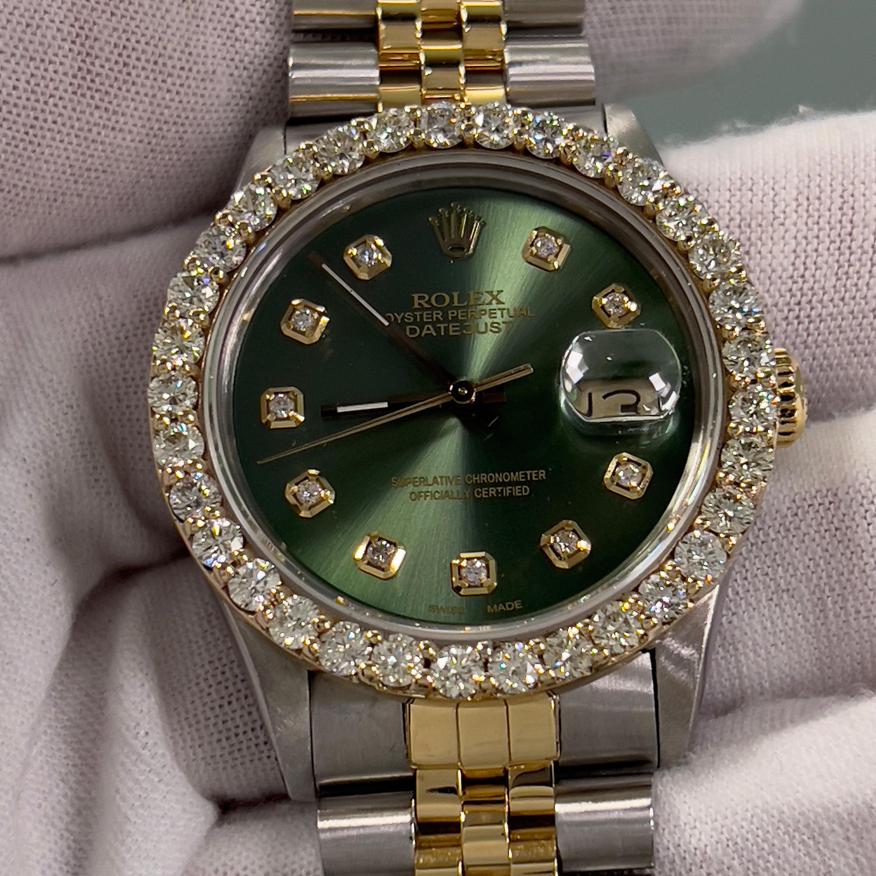 Rolex Datejust 16013 Green Dial Diamond Bezel 18K Yellow Gold Stainless Steel 3