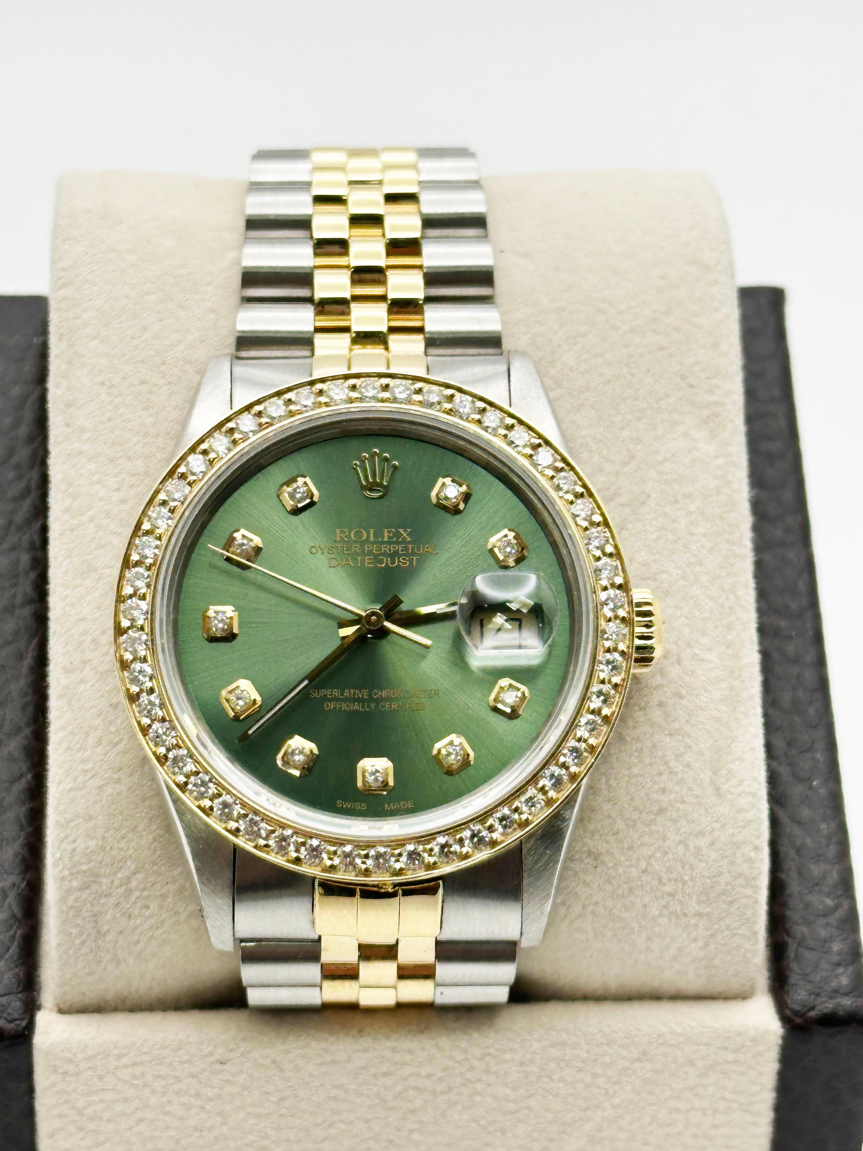 De los hombres Rolex Datejust 16013 Green Diamond Dial + Bezel 18K Yellow Gold Stainless Steel en venta