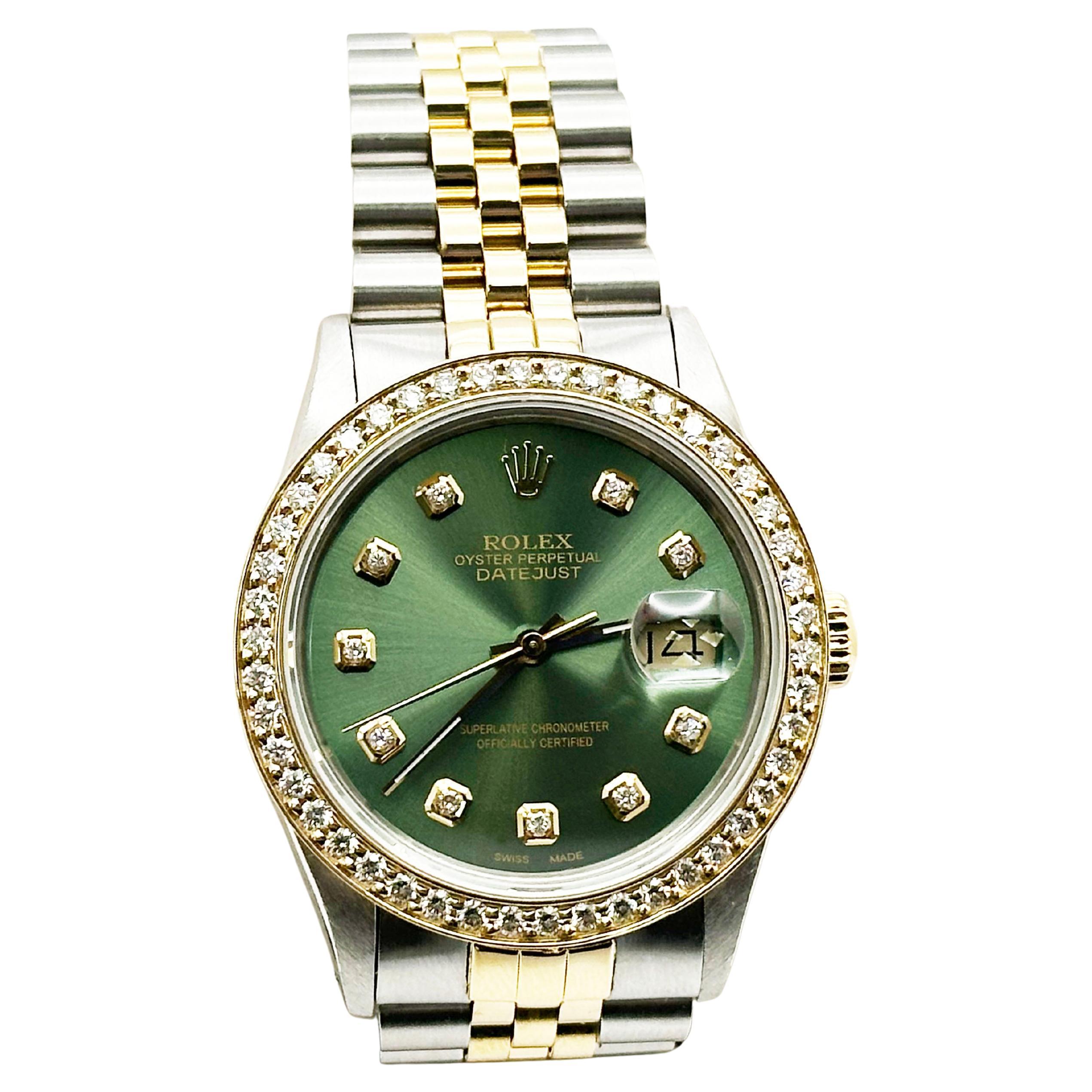 Rolex Datejust 16013 Green Diamond Dial + Bezel 18K Yellow Gold Stainless Steel