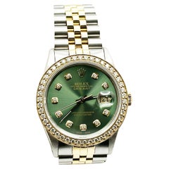 Rolex Datejust 16013 Green Diamond Dial + Bezel 18K Yellow Gold Stainless Steel