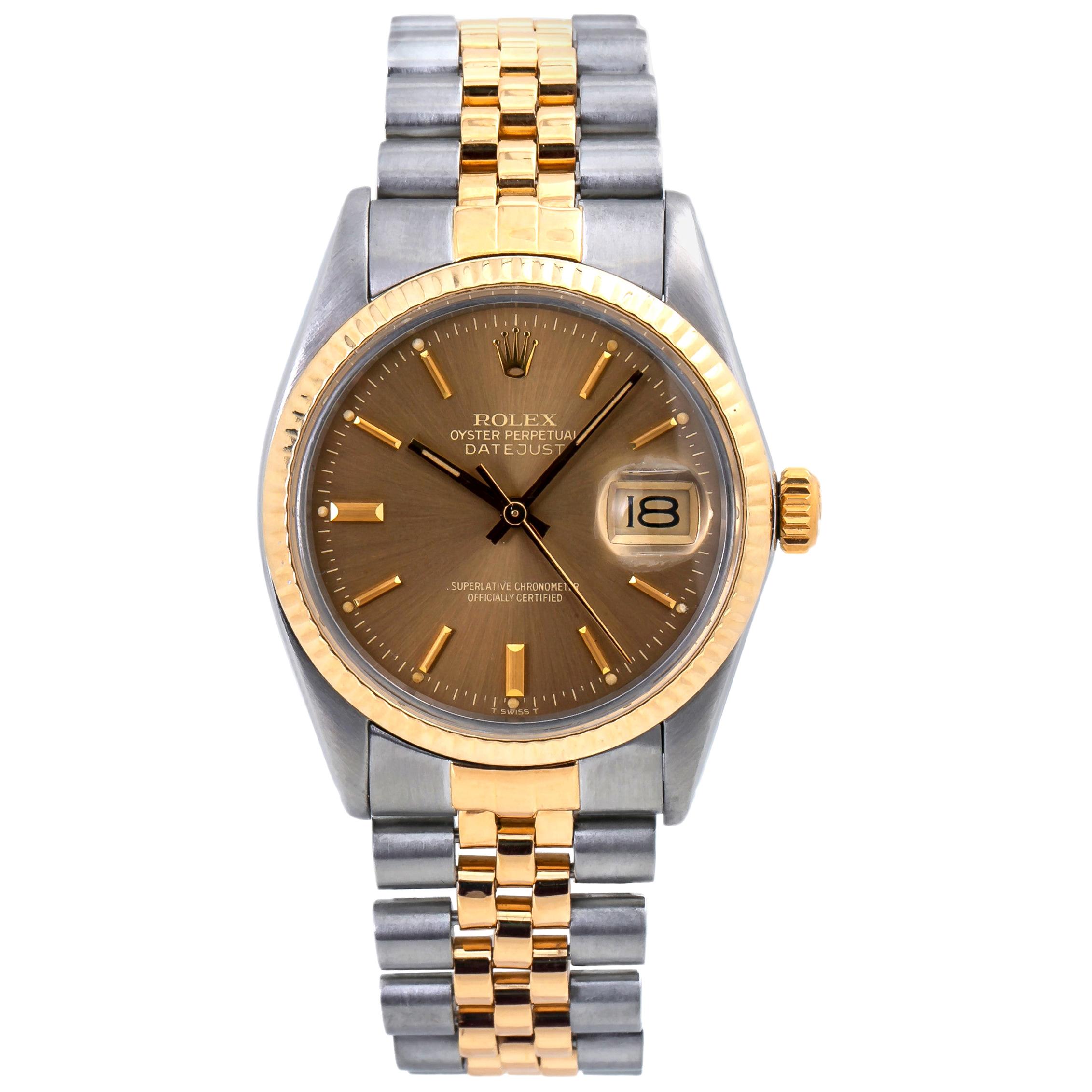 Rolex Datejust 16013 Men's Tropical Dial 18 Karat Two-Tone Watch
