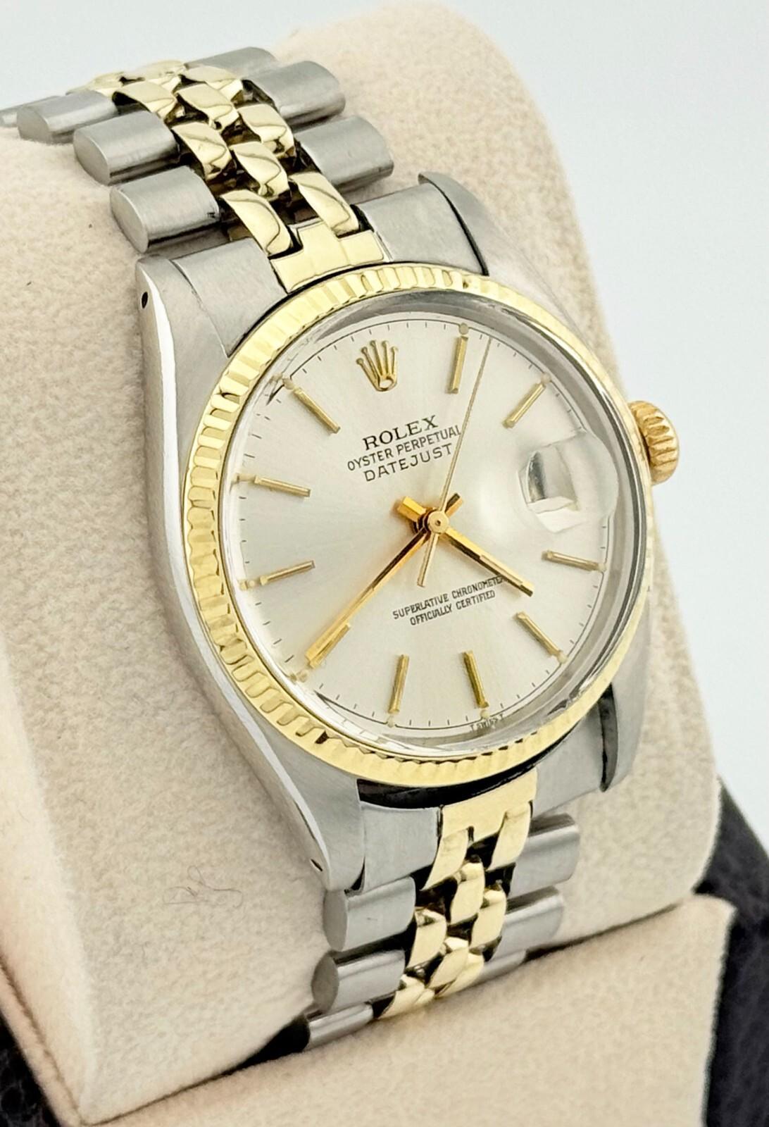 Men's Rolex Datejust 16013 Silver Dial 14K Yellow Gold Stainless Steel For Sale
