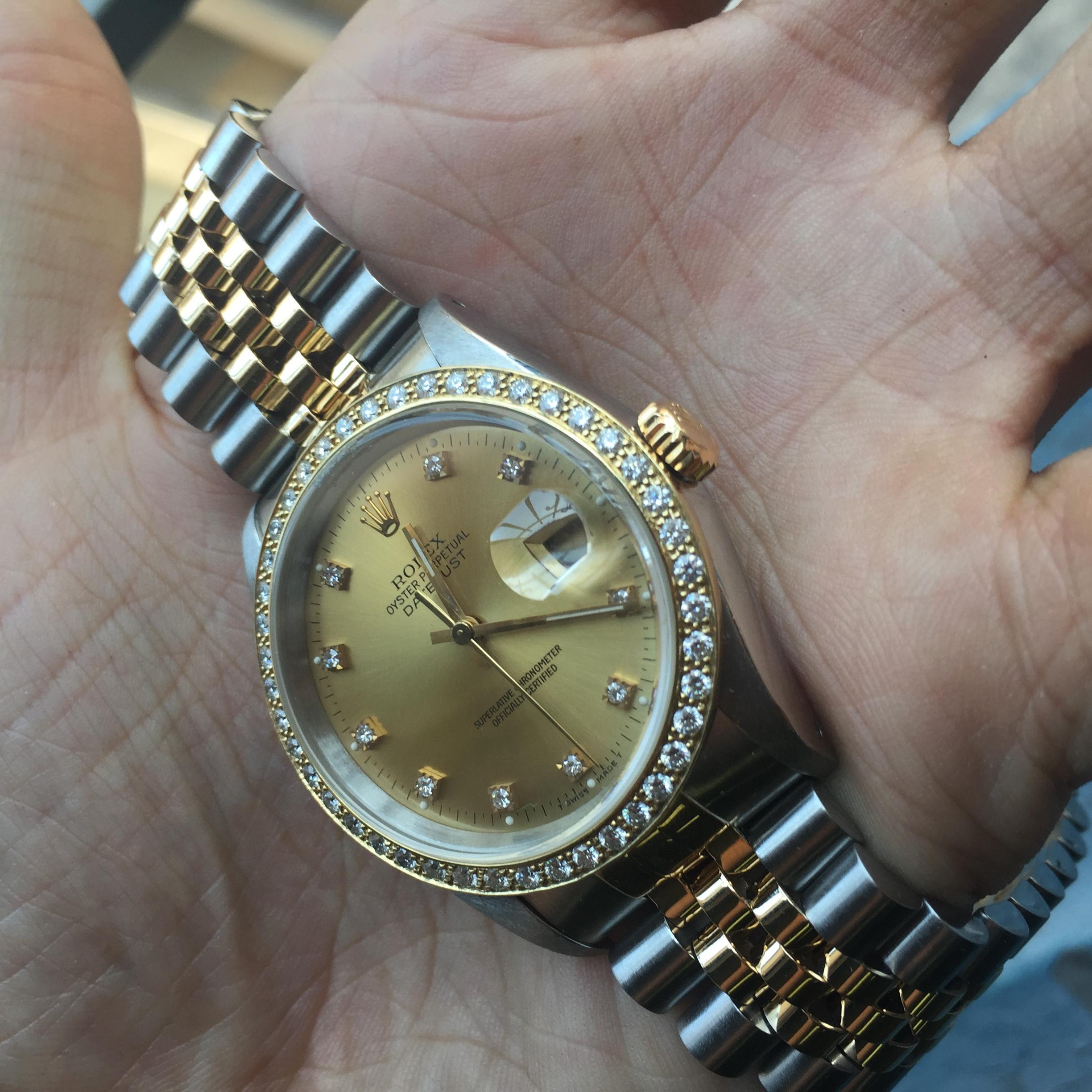 Rolex Datejust 16013 Acero y Oro de 18 Kilates, Esfera Champán o Bisel Diamante Corte redondo en venta